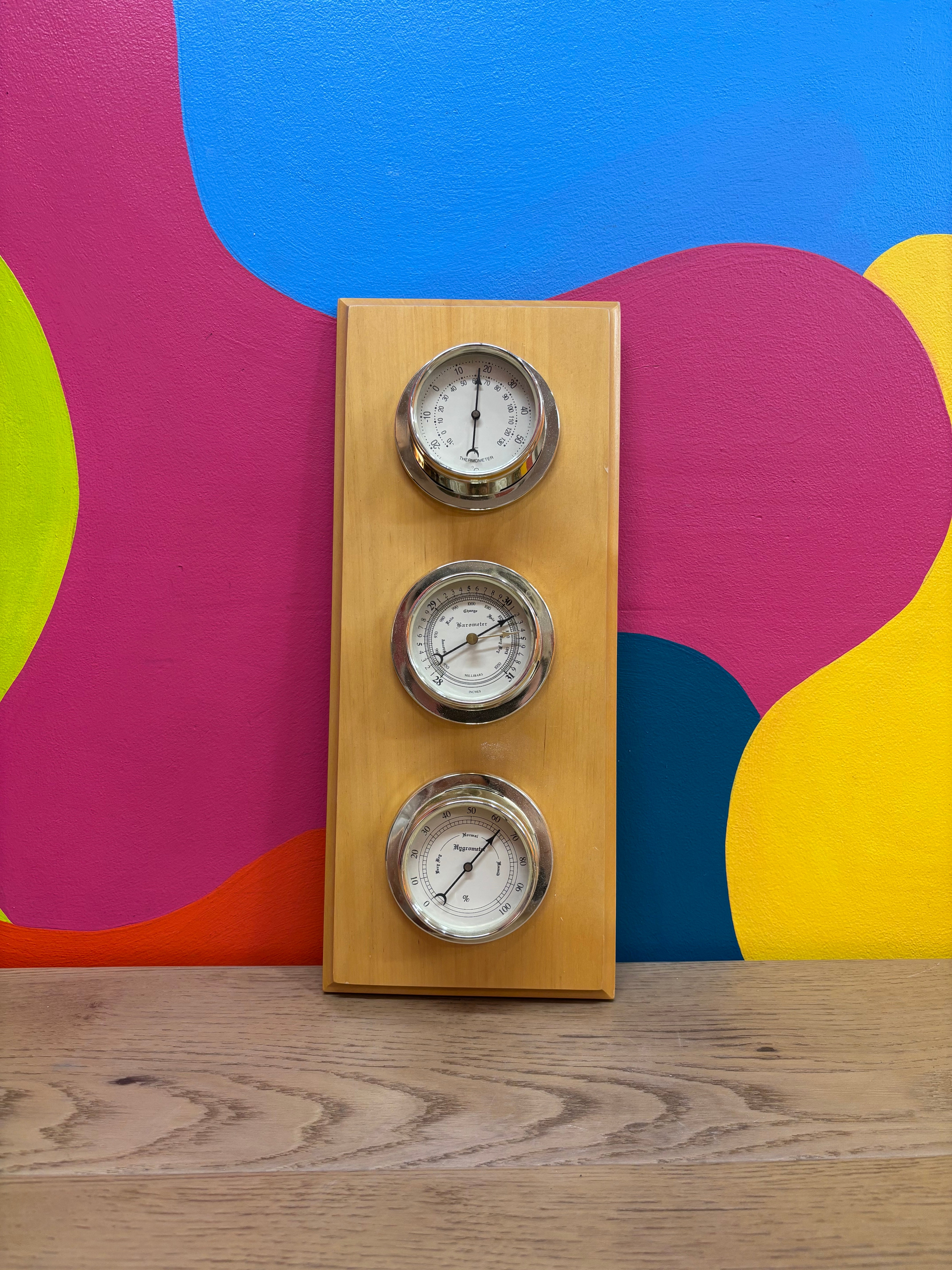 Wooden Barometer, Thermometer and Hygrometer