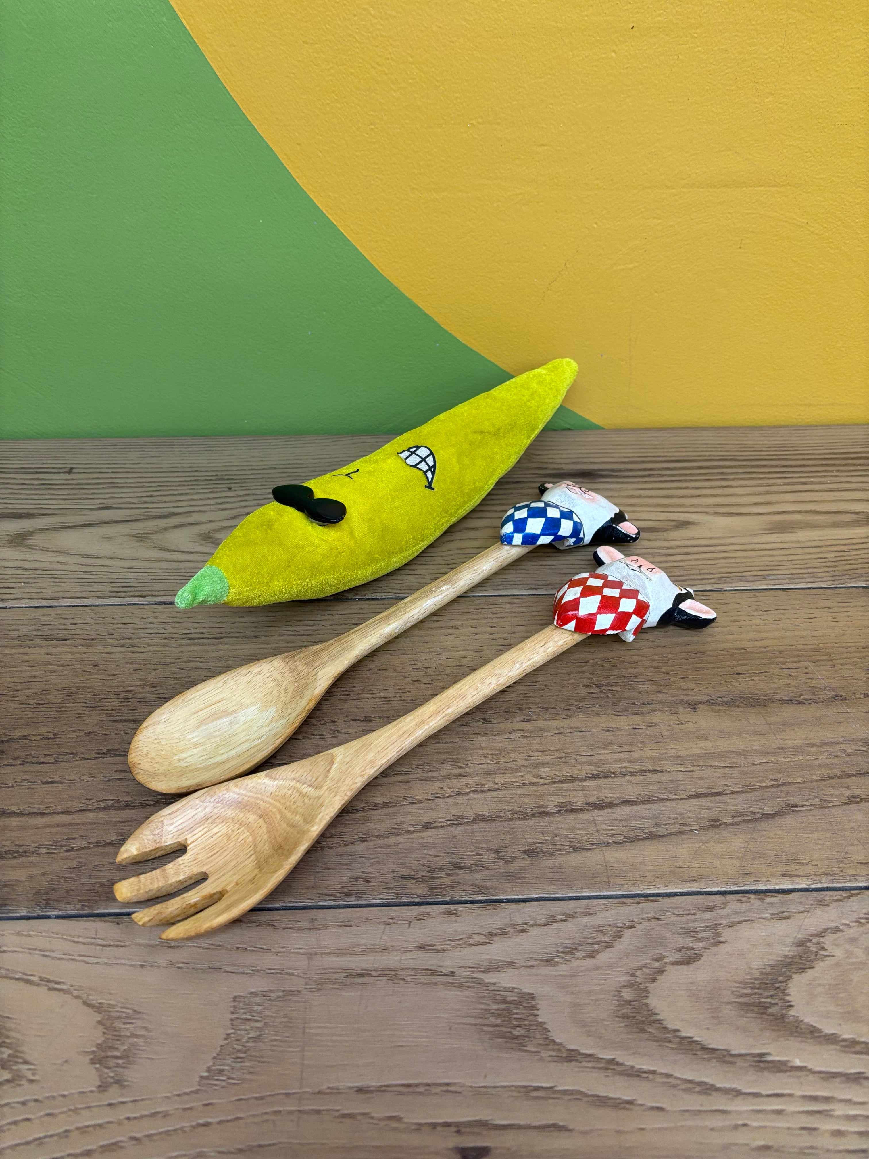 Wood Cow Salad Utensils