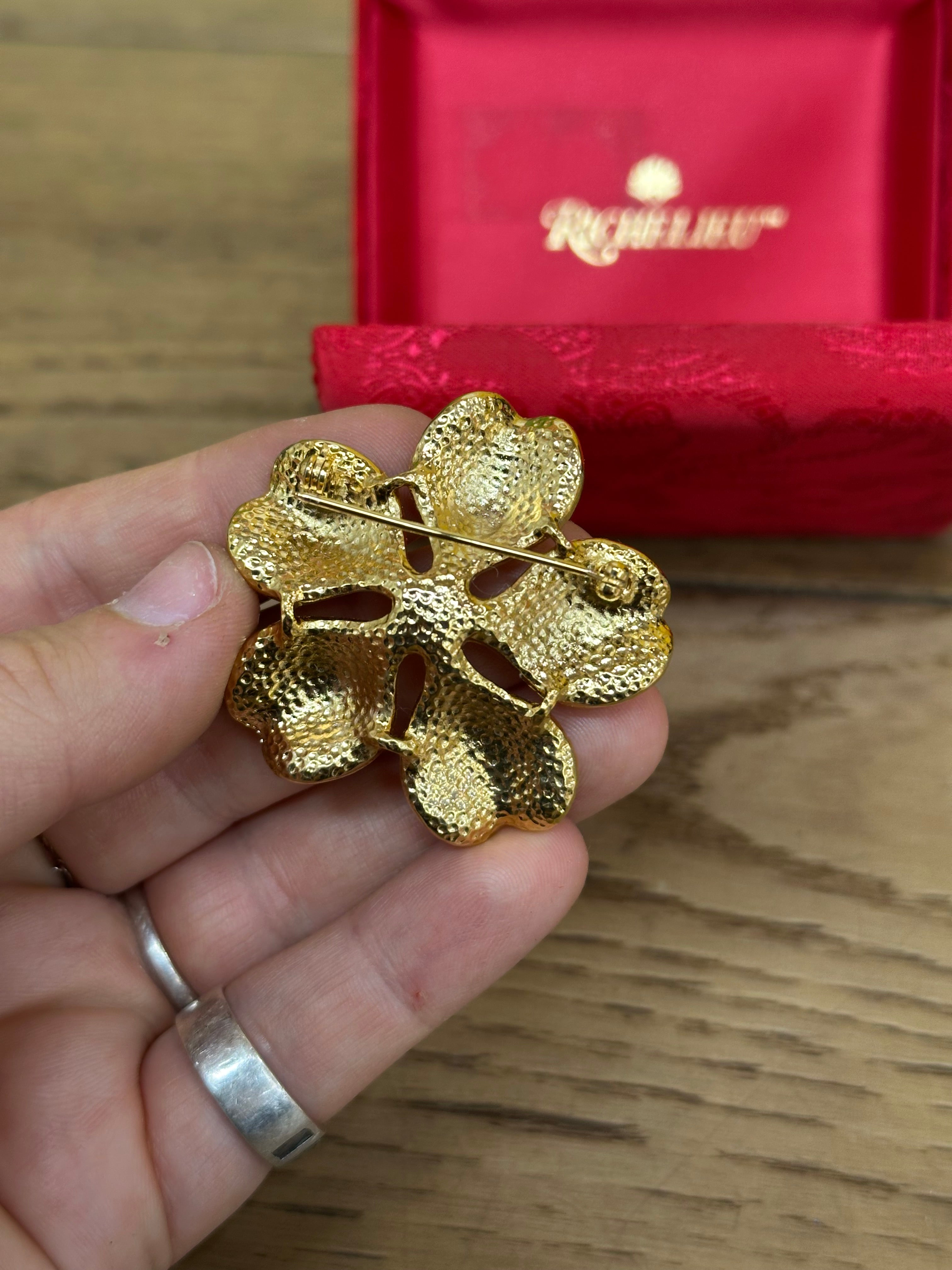 Gold Tone Flower Brooch