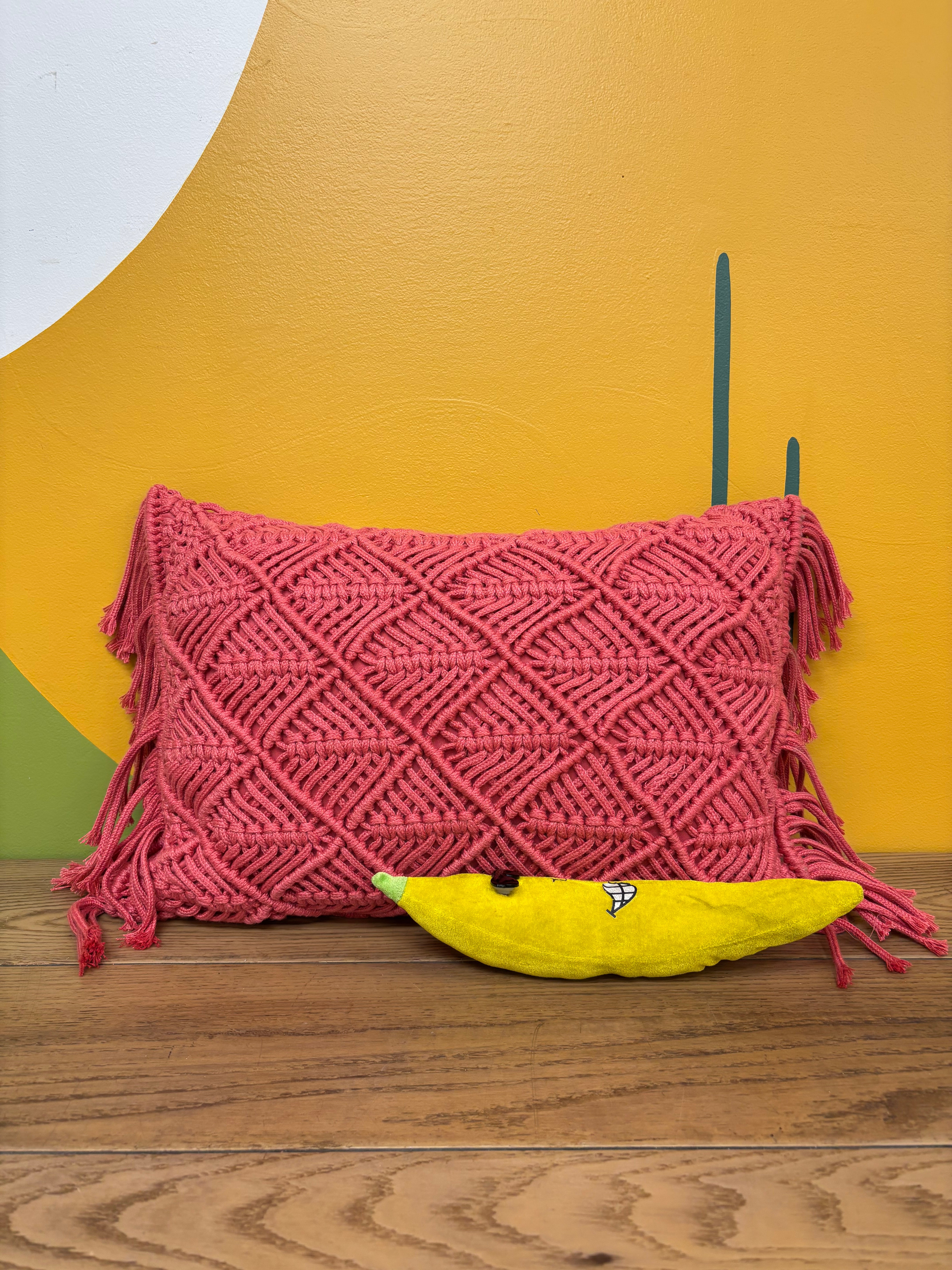 Red Macrame Throw Pillow