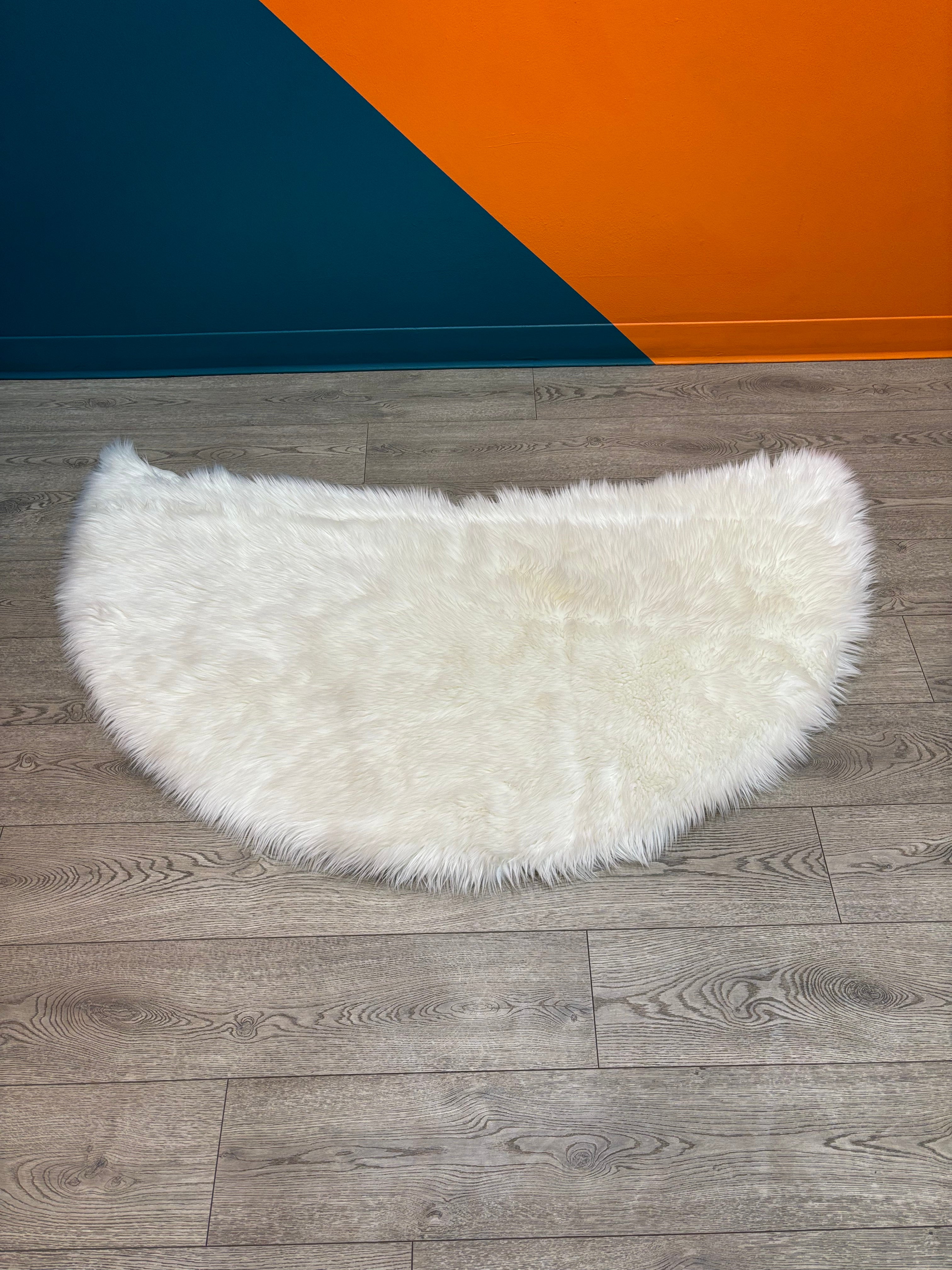 Half Moon White Faux Fur Rug