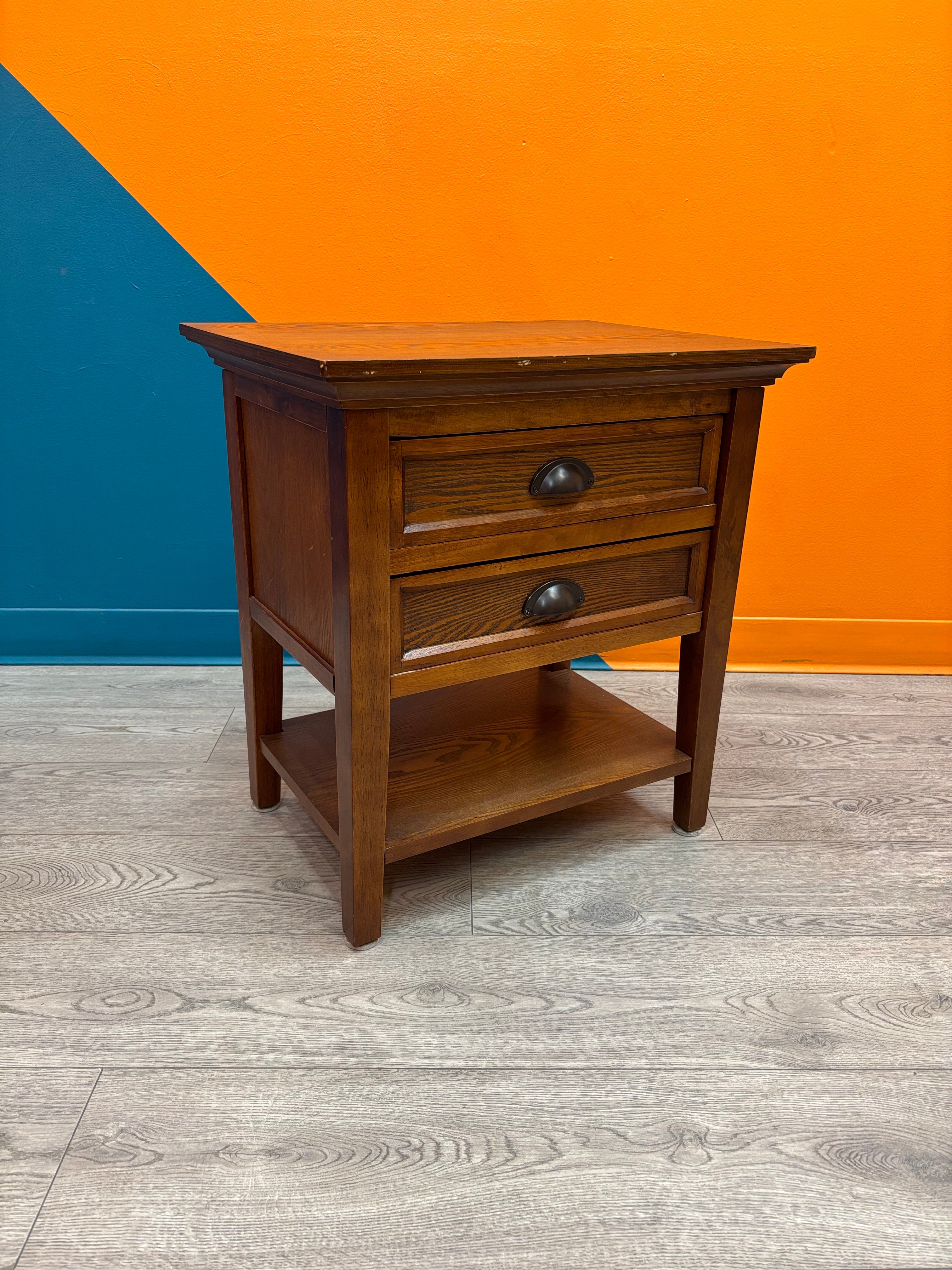 Wood Side Table with Drawers