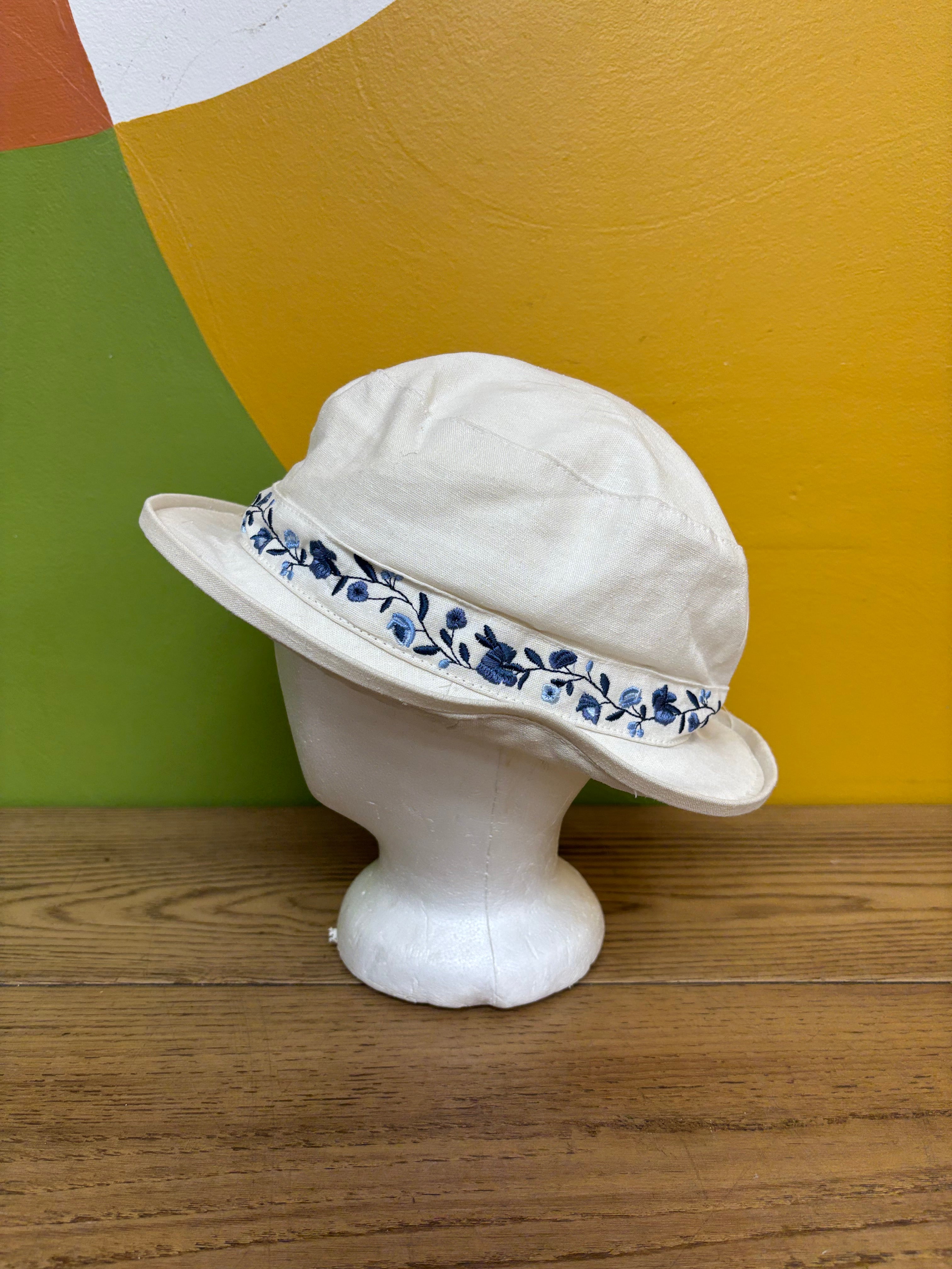 Blue & White Embroidered Bucket Hat