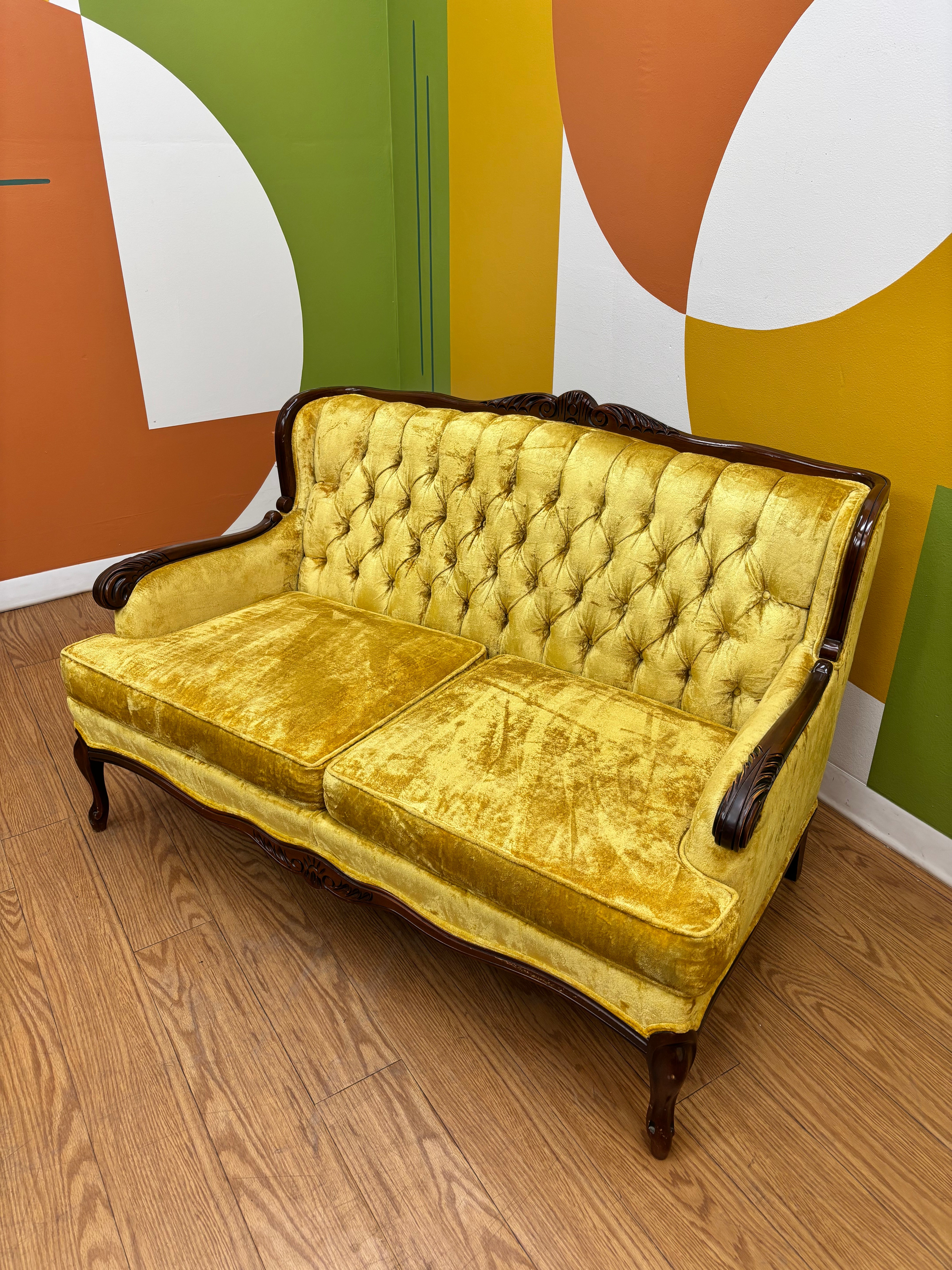 Yellow Tufted Loveseat