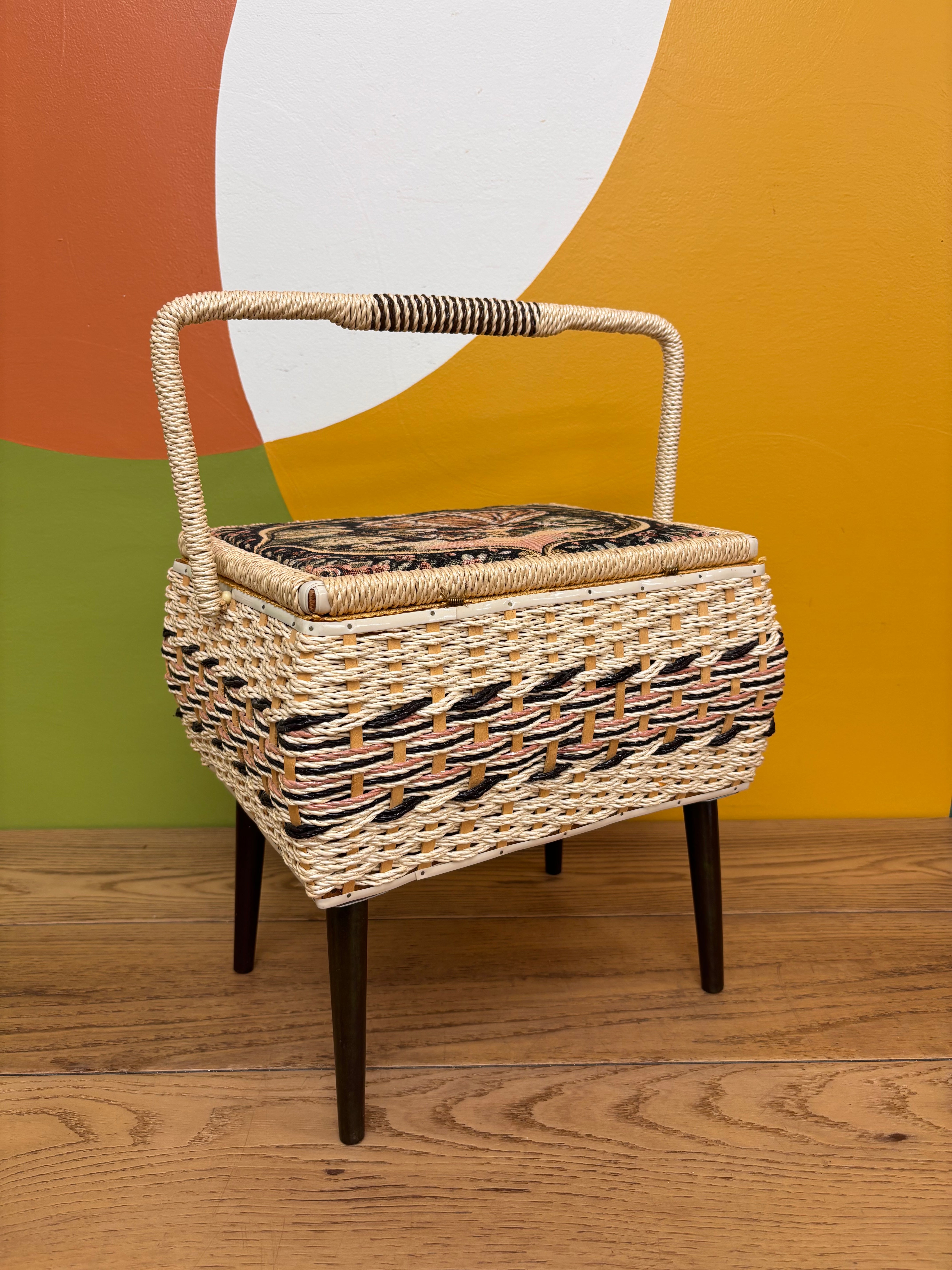 Wicker Fabric Tapestry Sewing Basket