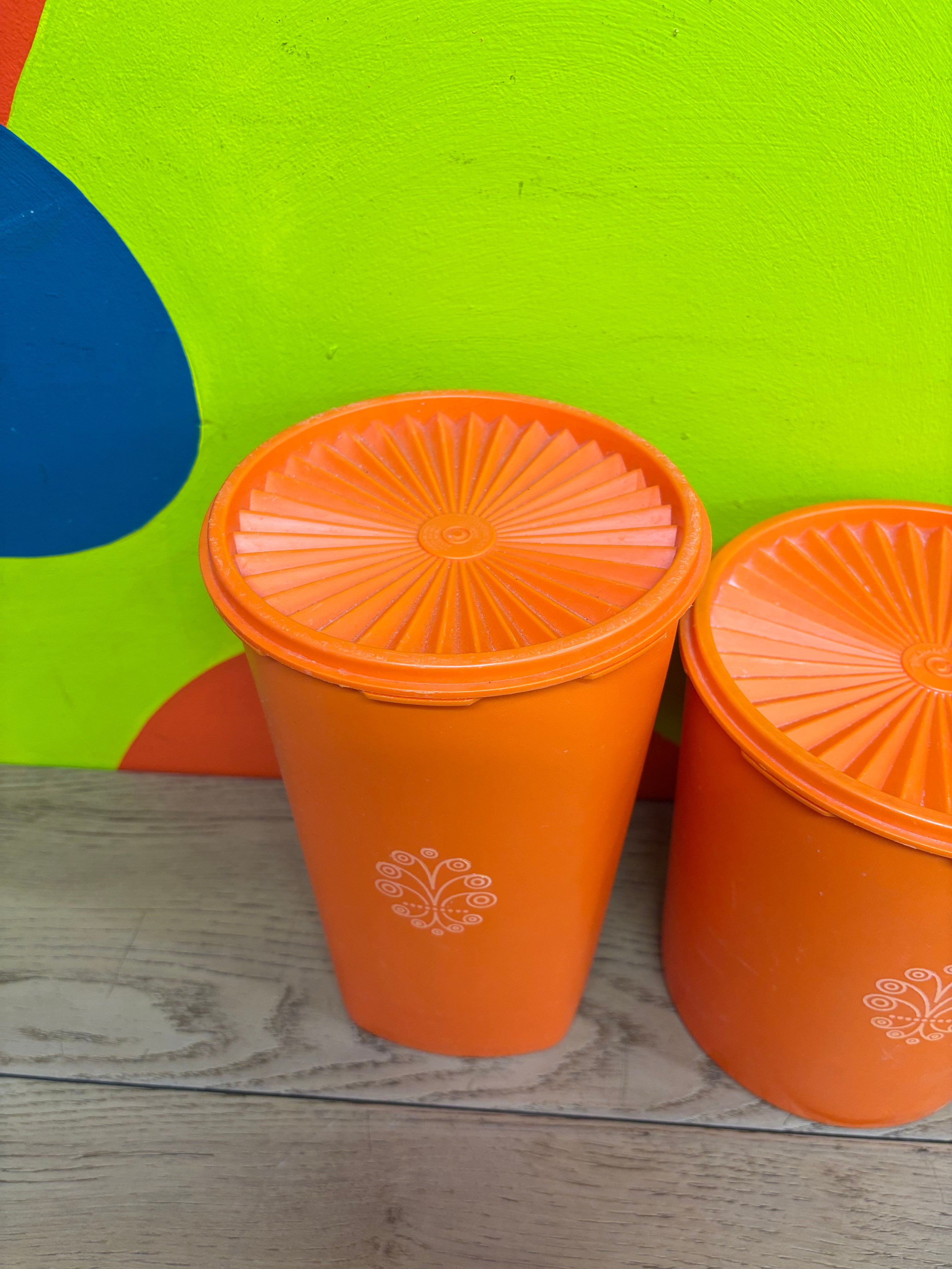 (3) Orange Tupperware Canisters
