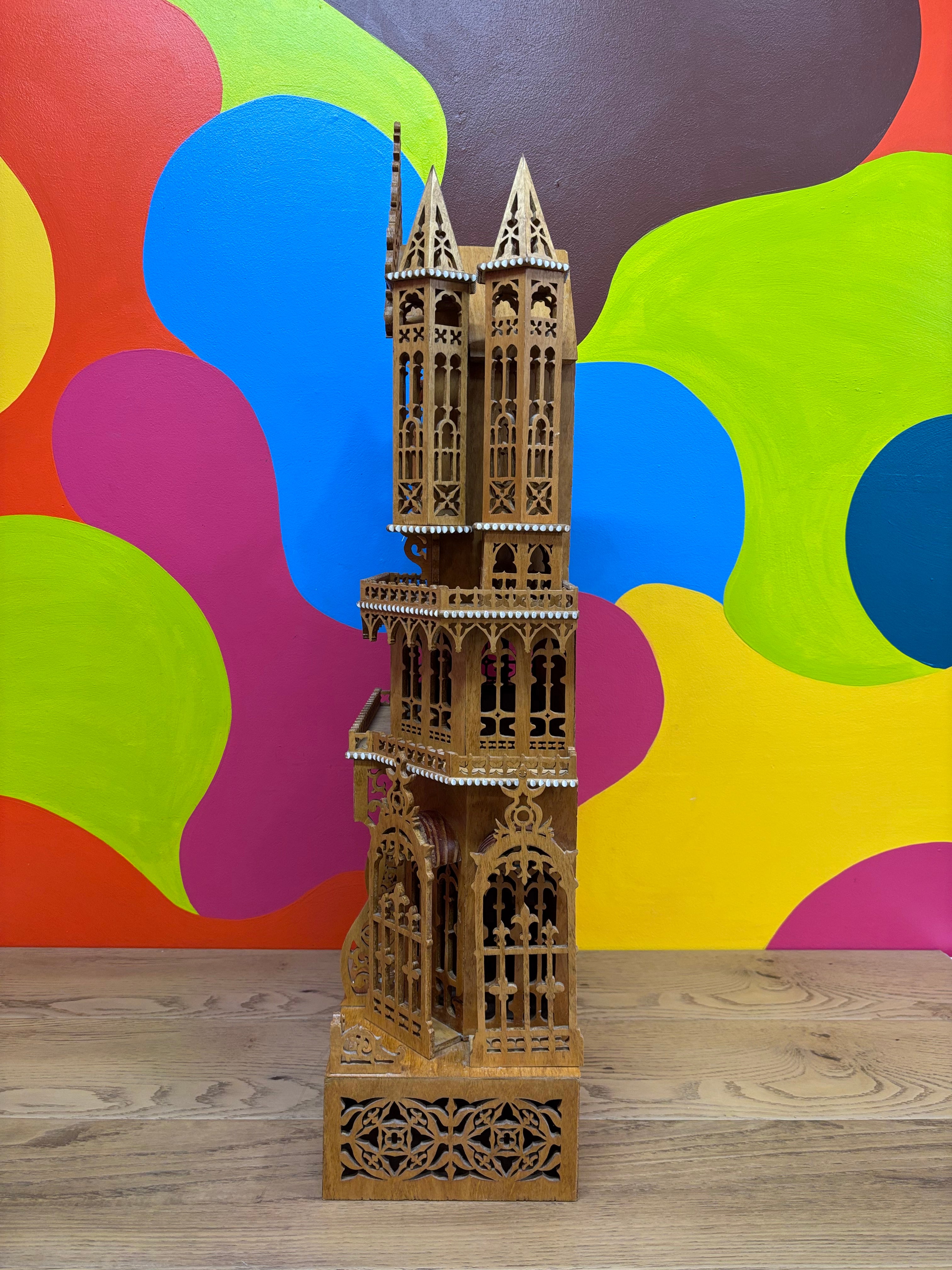 Roman Cathedral Style Wood Clock with Shelf