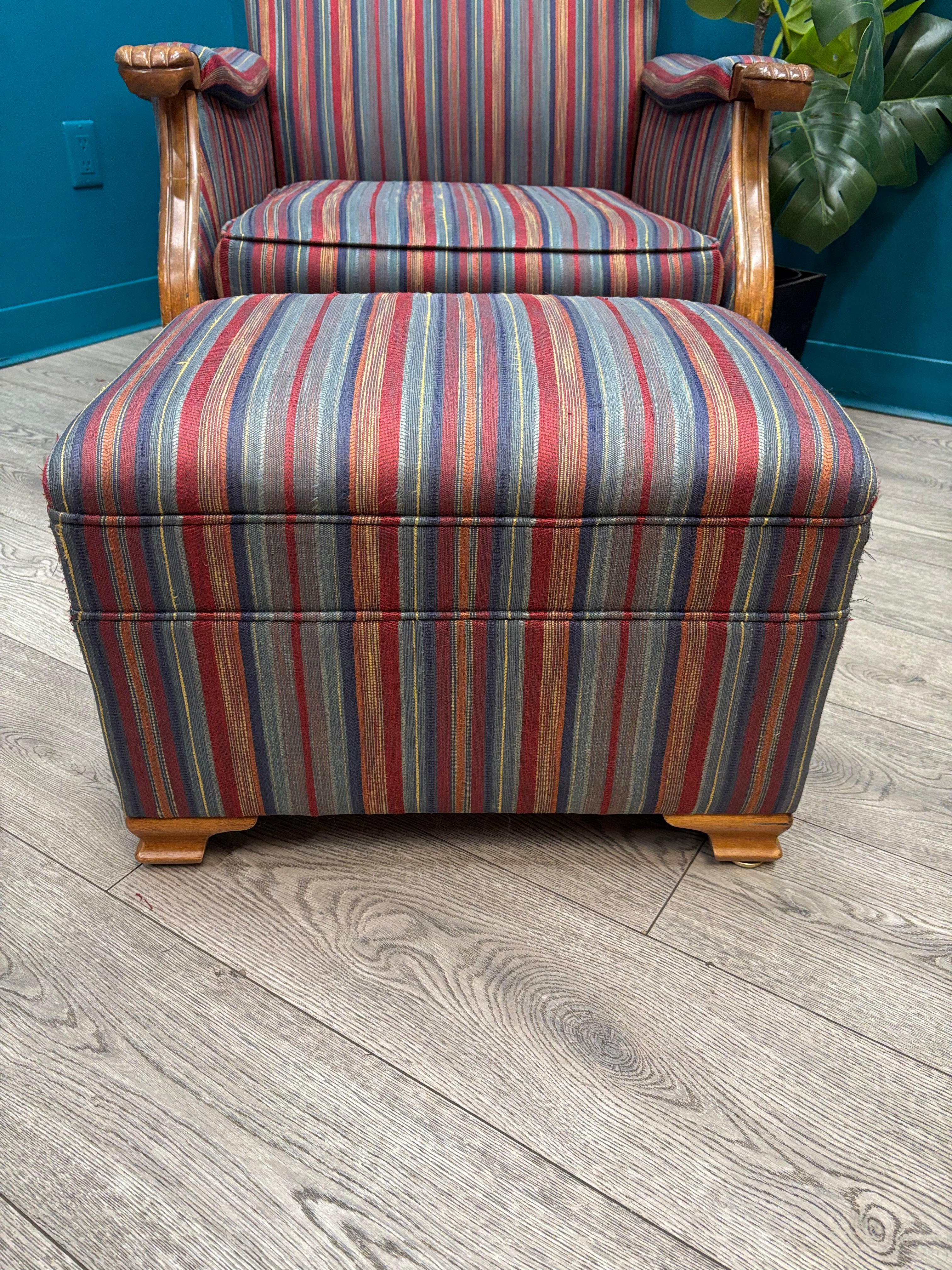 Striped Armchair with Ottoman
