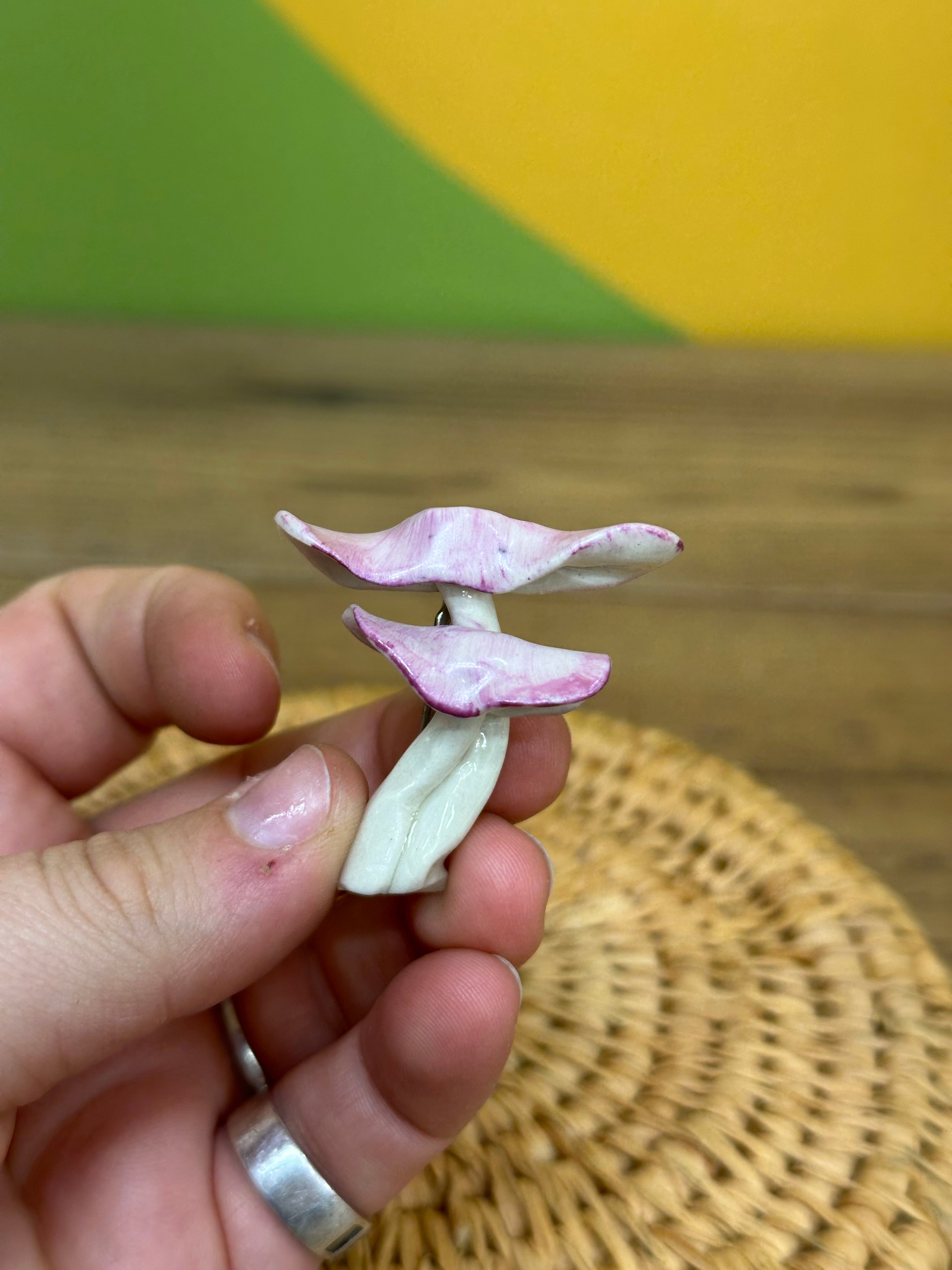 (3) Ceramic Mushroom Brooches