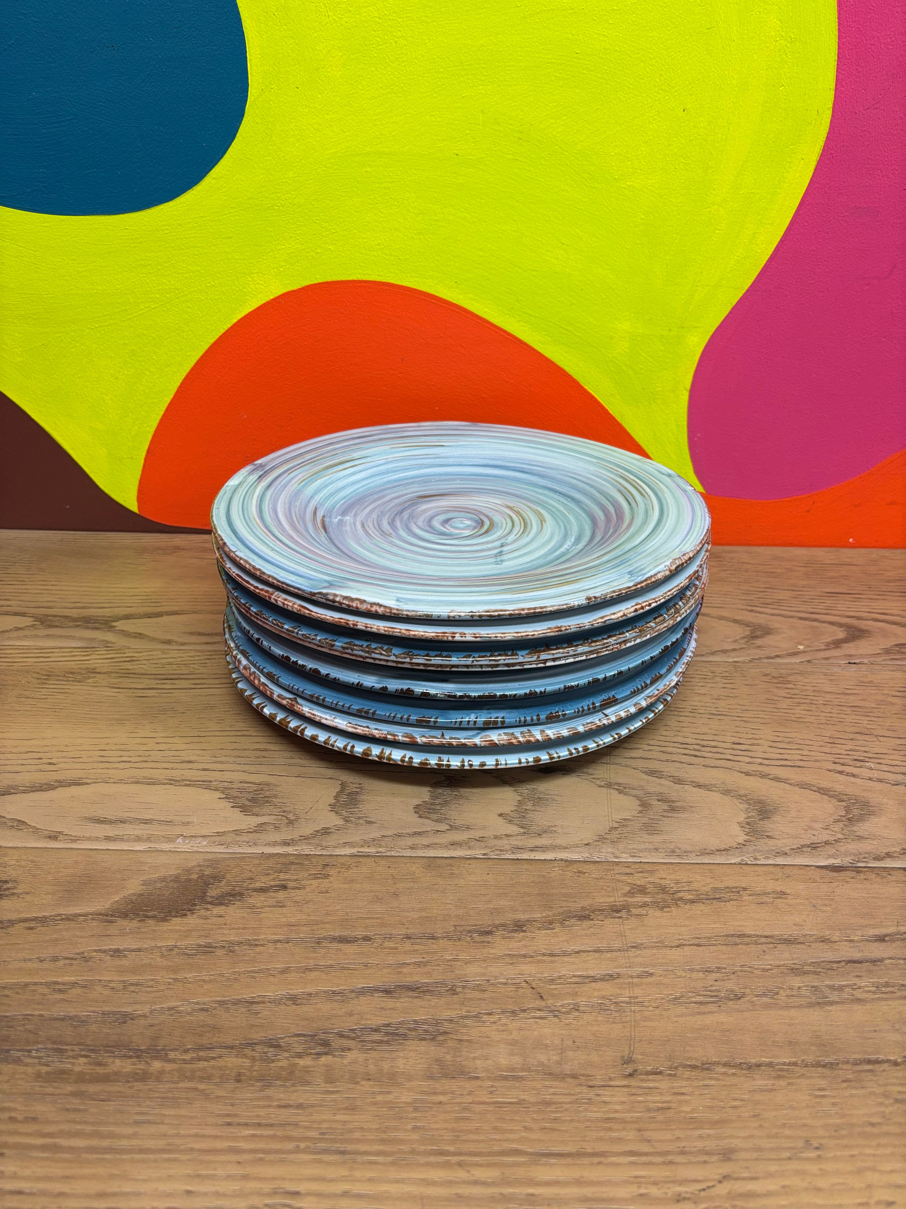 (8) Gibson Blue Swirl Plates