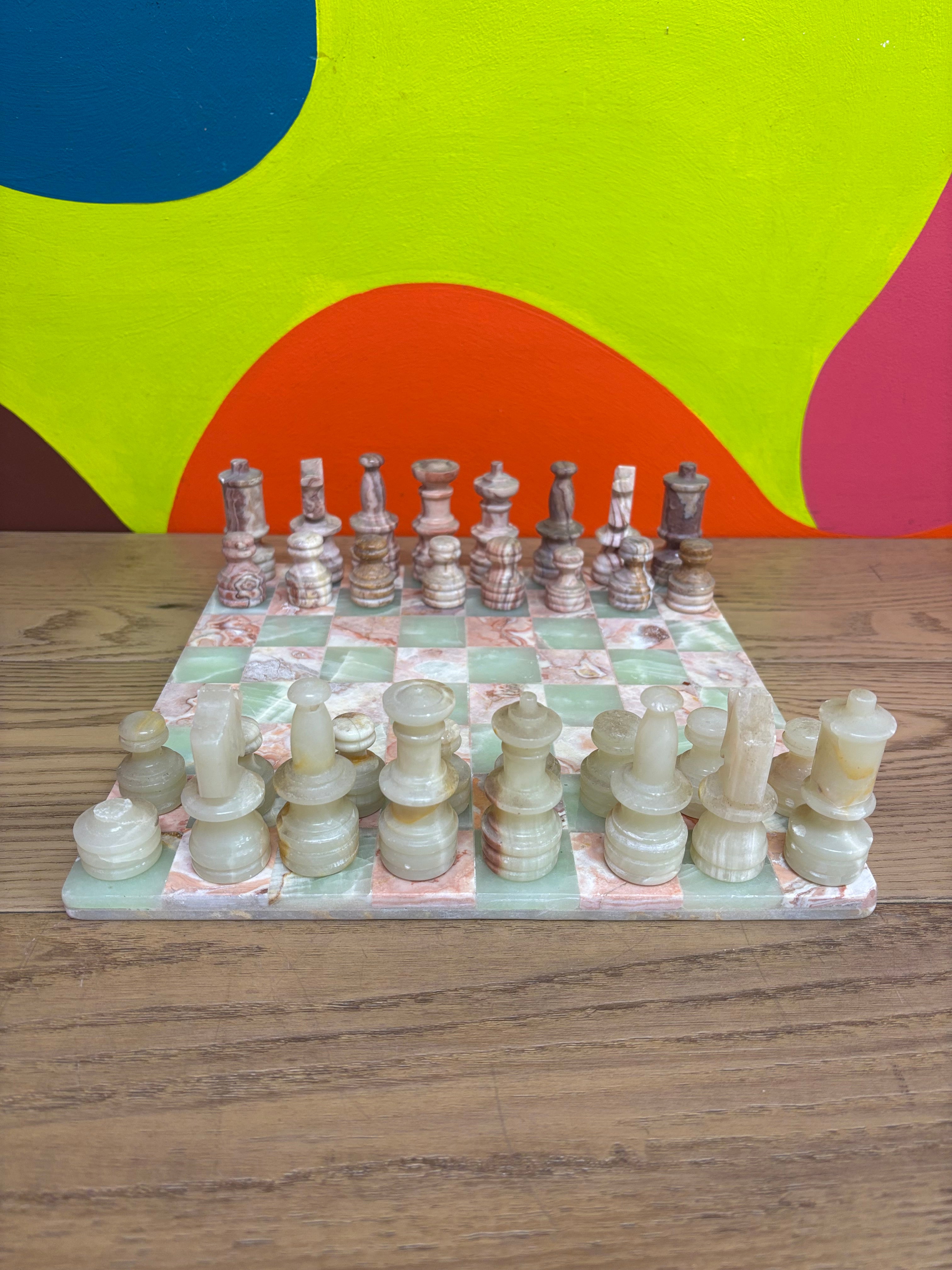 Pink & Green Marble Chess Set