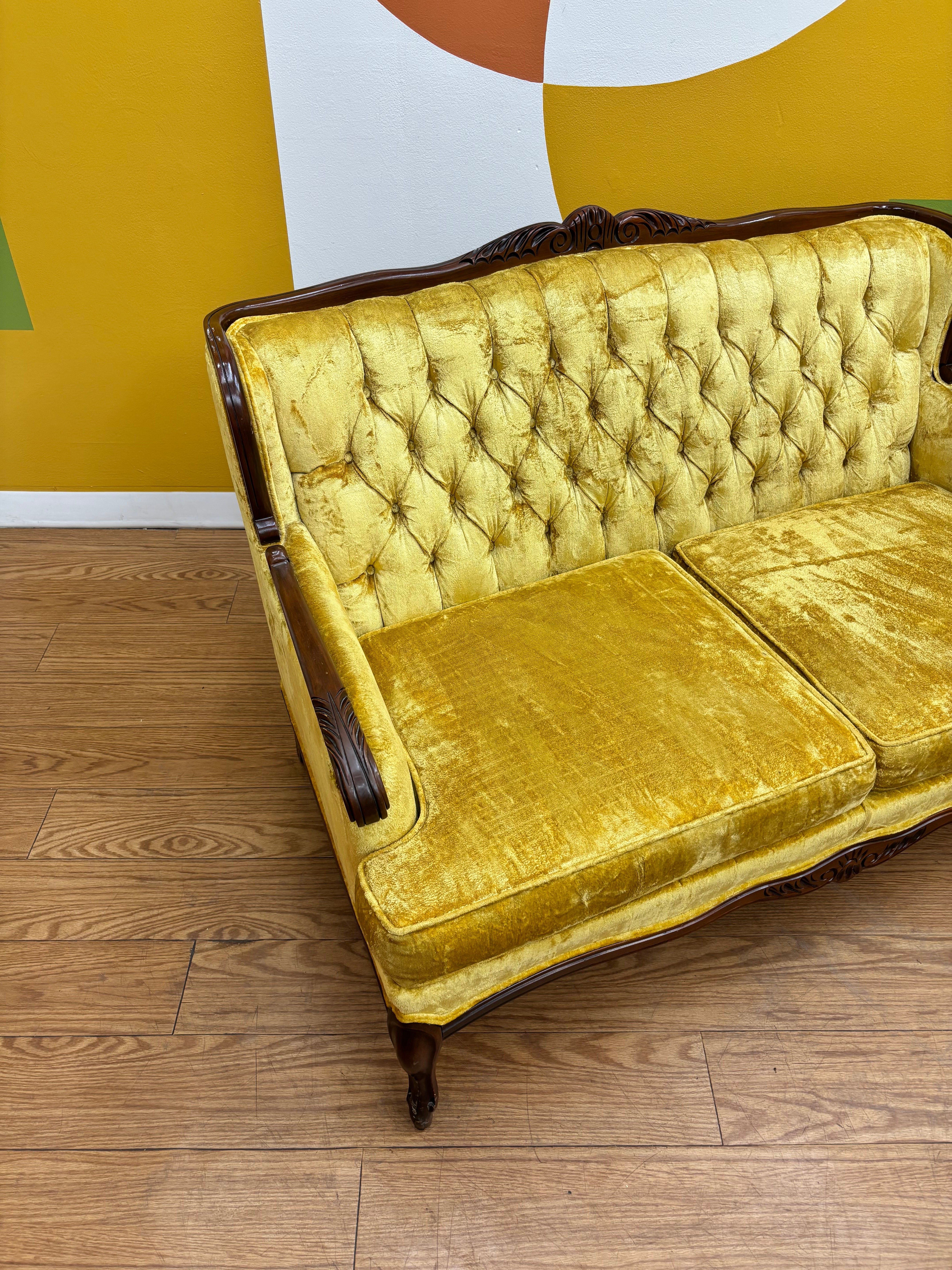 Yellow Tufted Loveseat