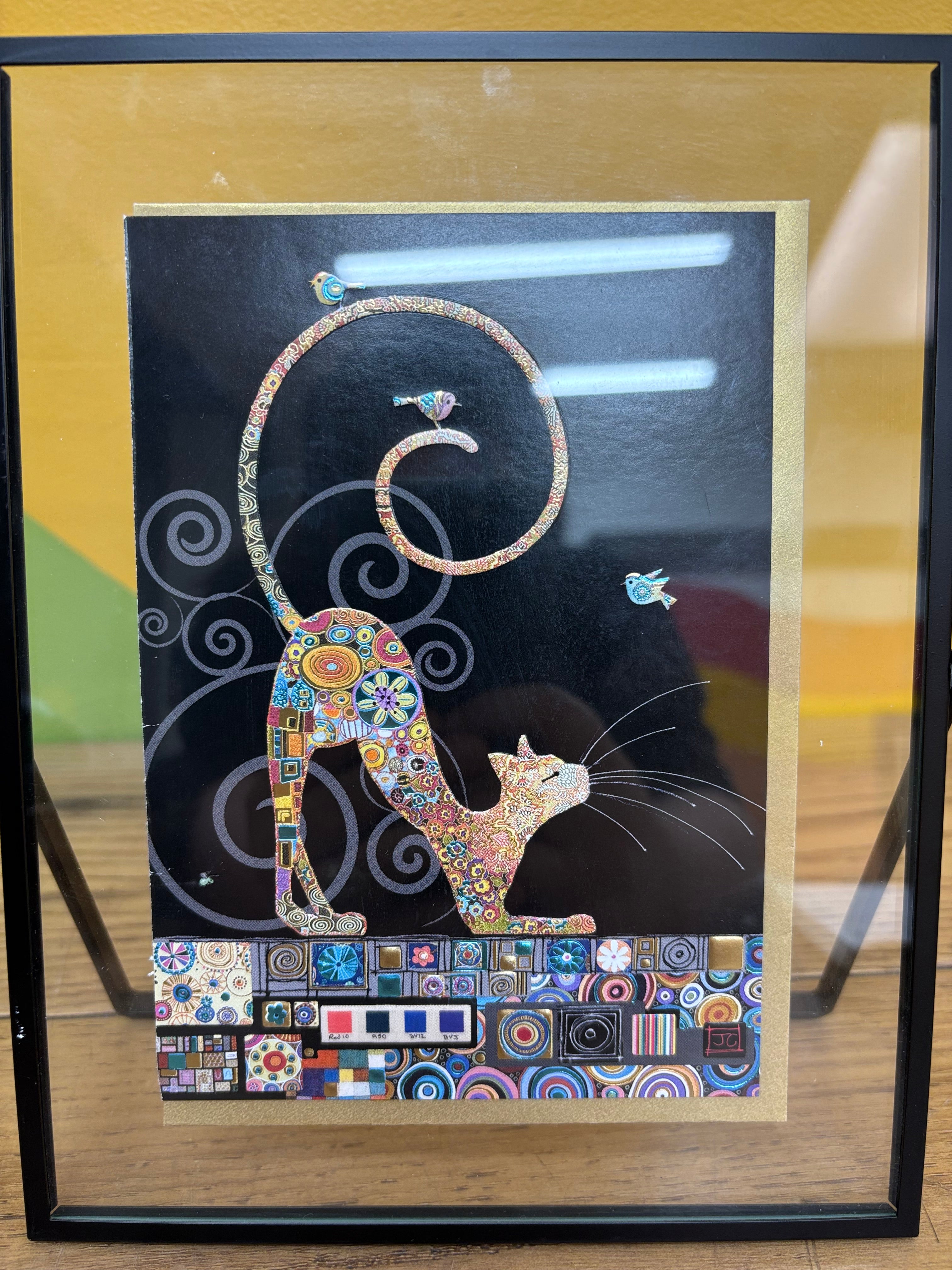 Cat with Bird Framed Card