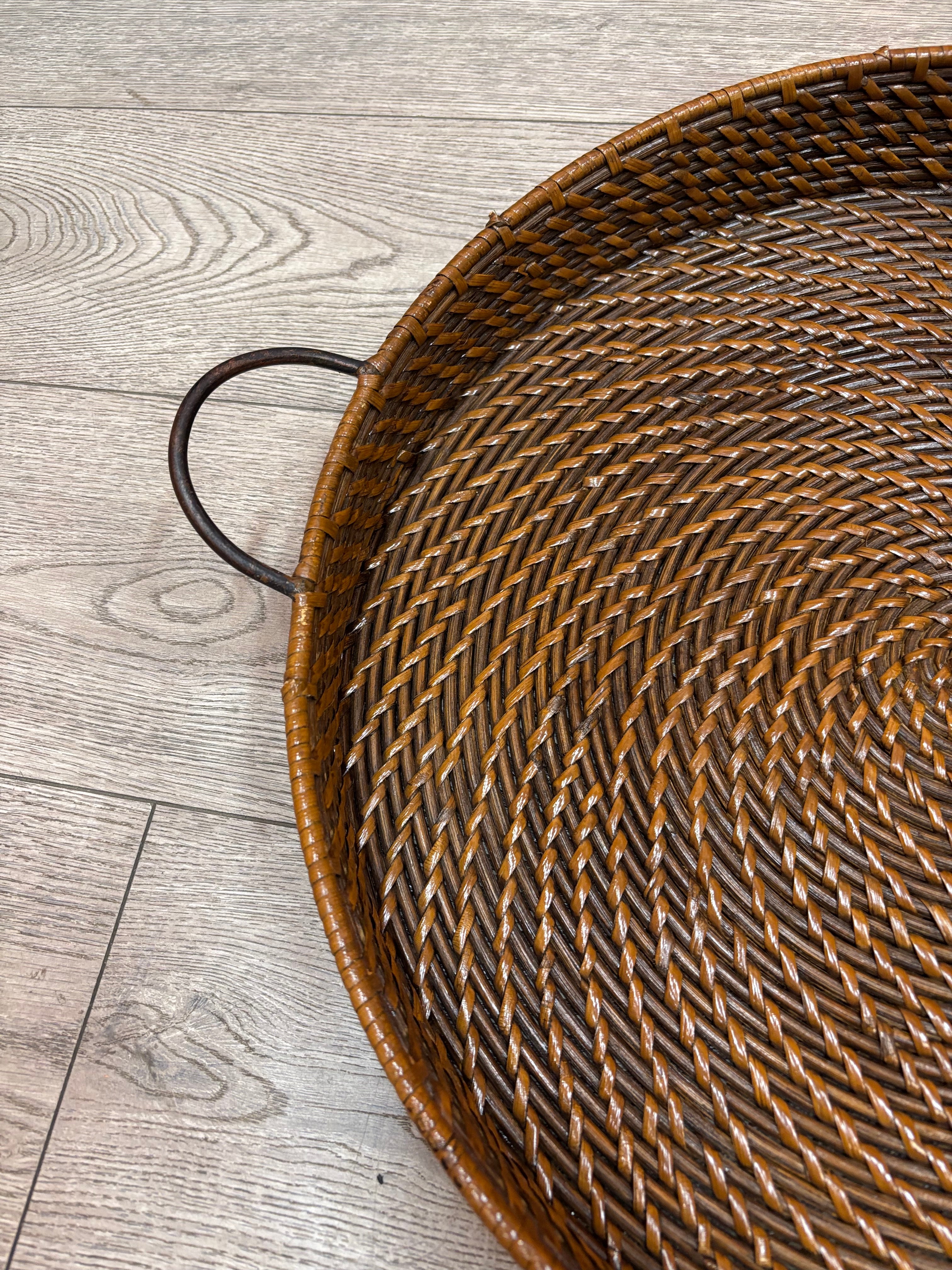 Large Round Wicker Tray