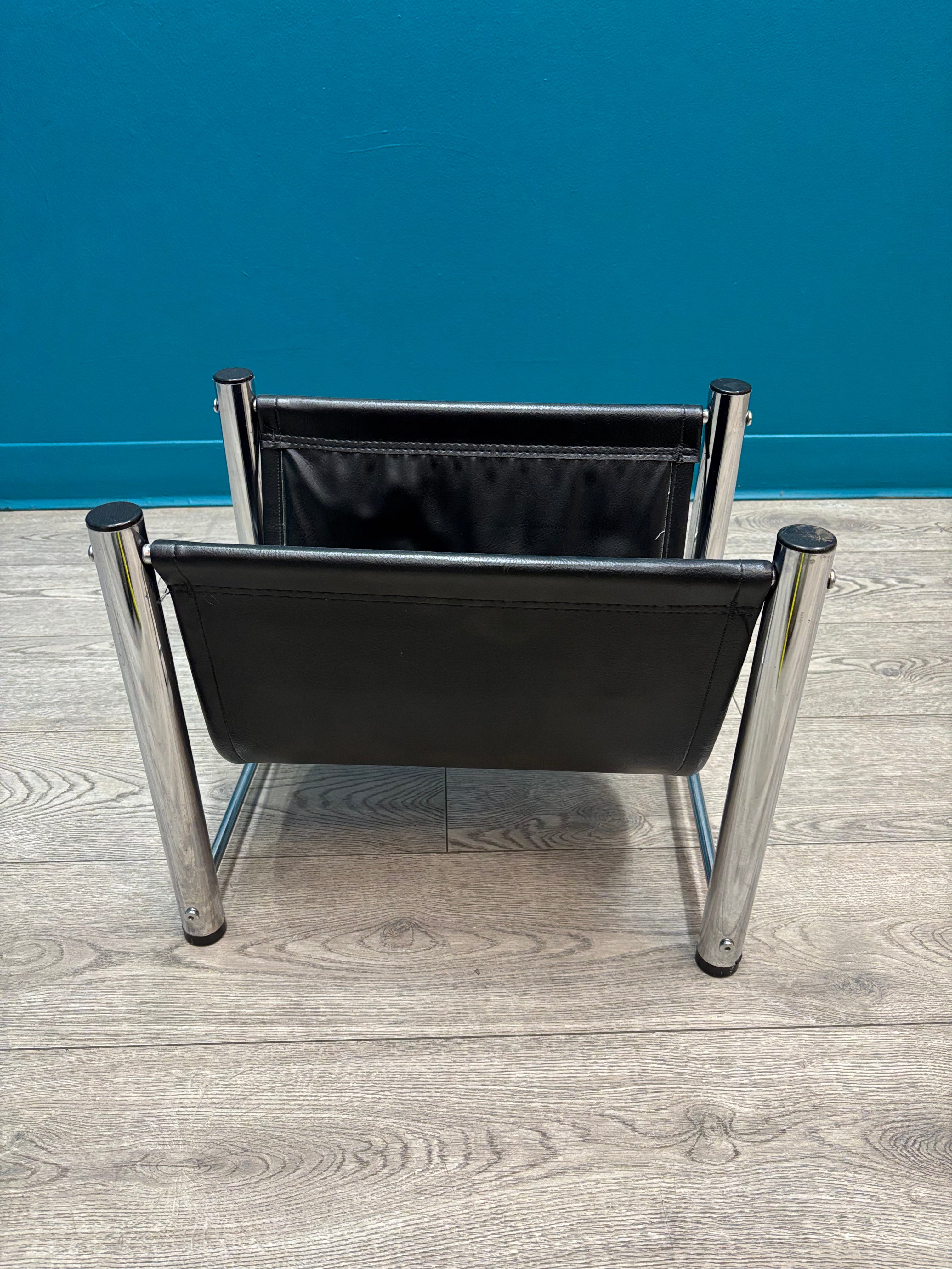 Chrome & Black Vinyl Magazine Rack