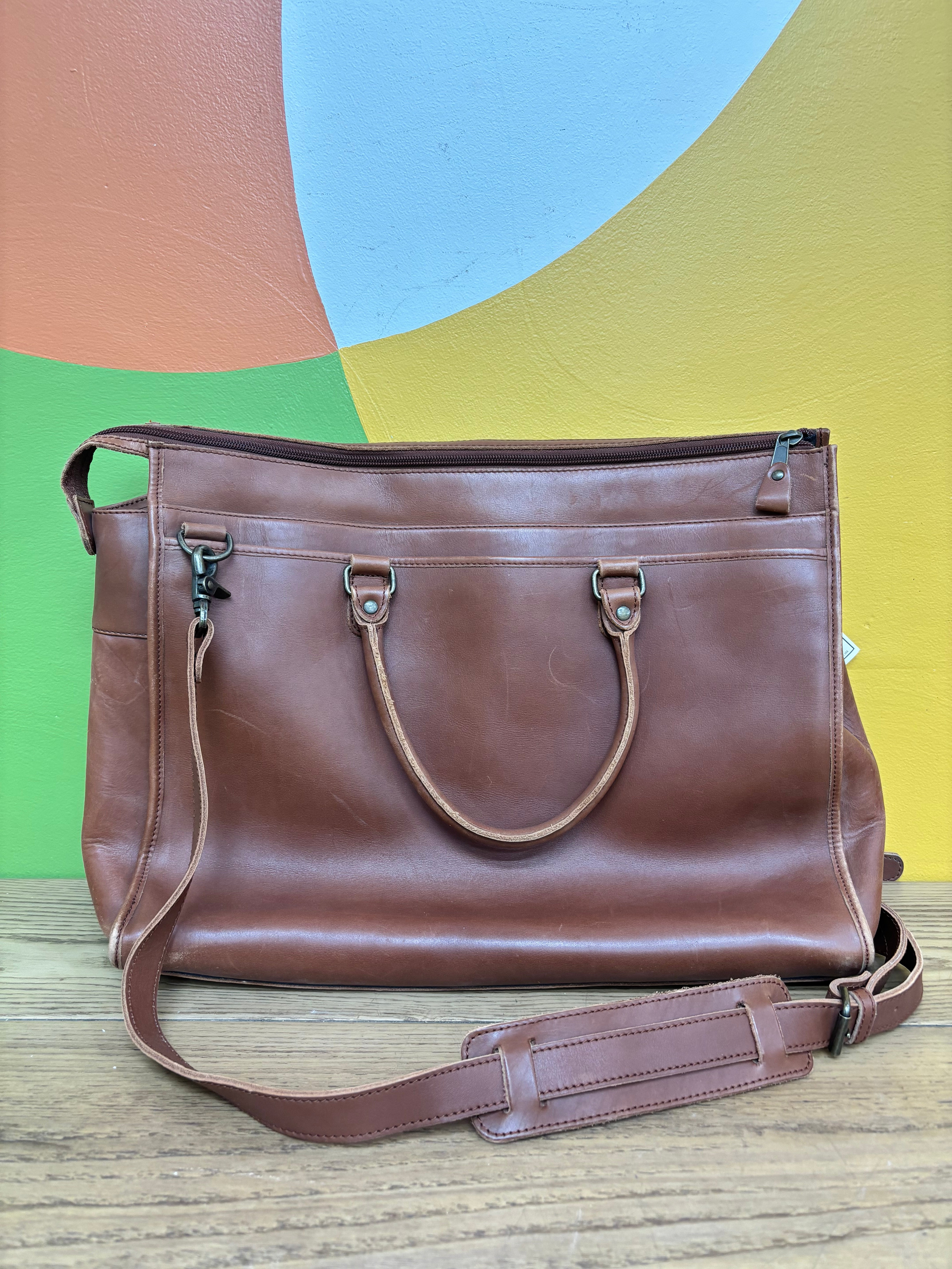 Brown Leather Top-Loading Brief