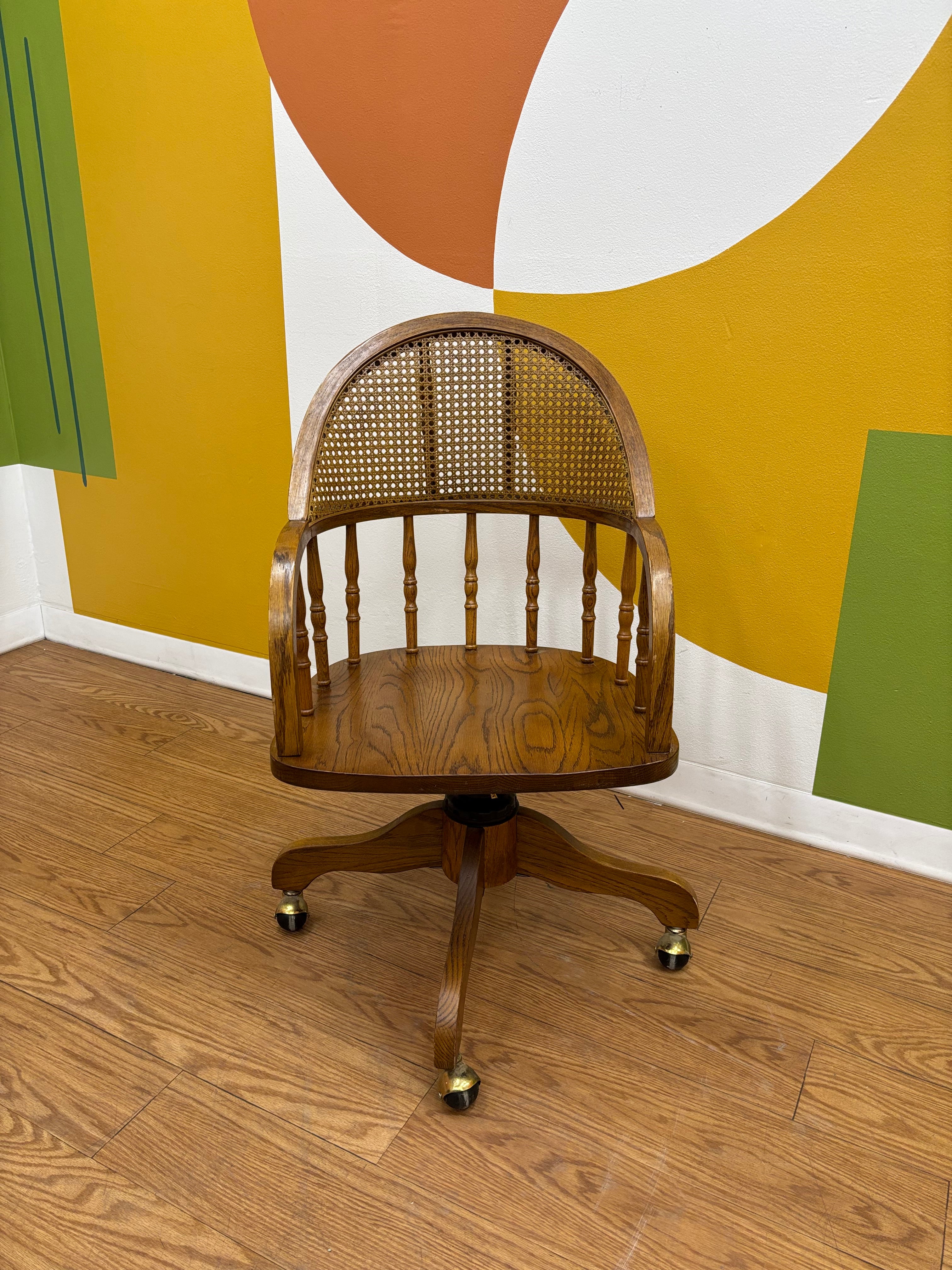 Rolling Desk Chair with Caned Back
