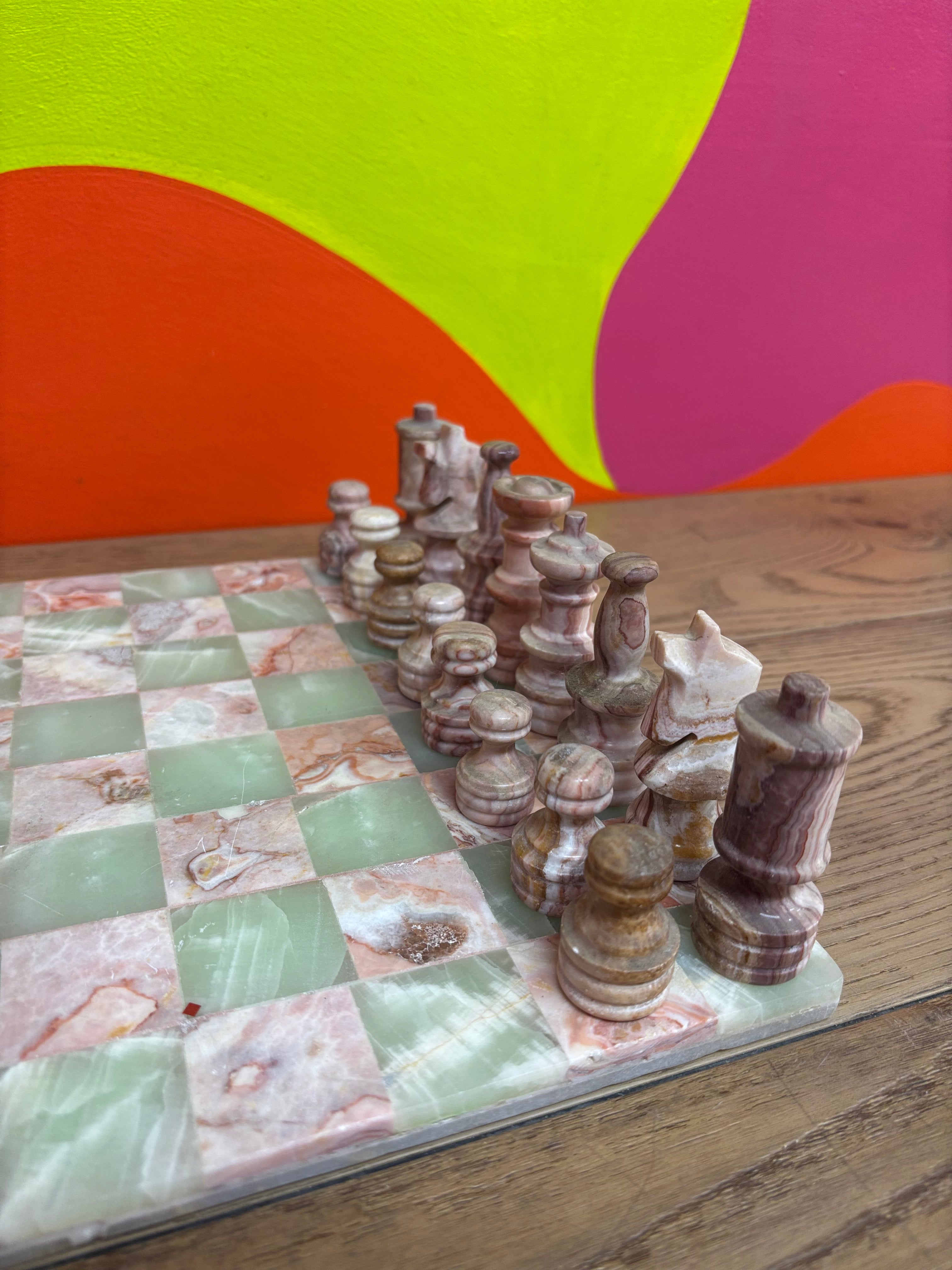 Pink & Green Marble Chess Set