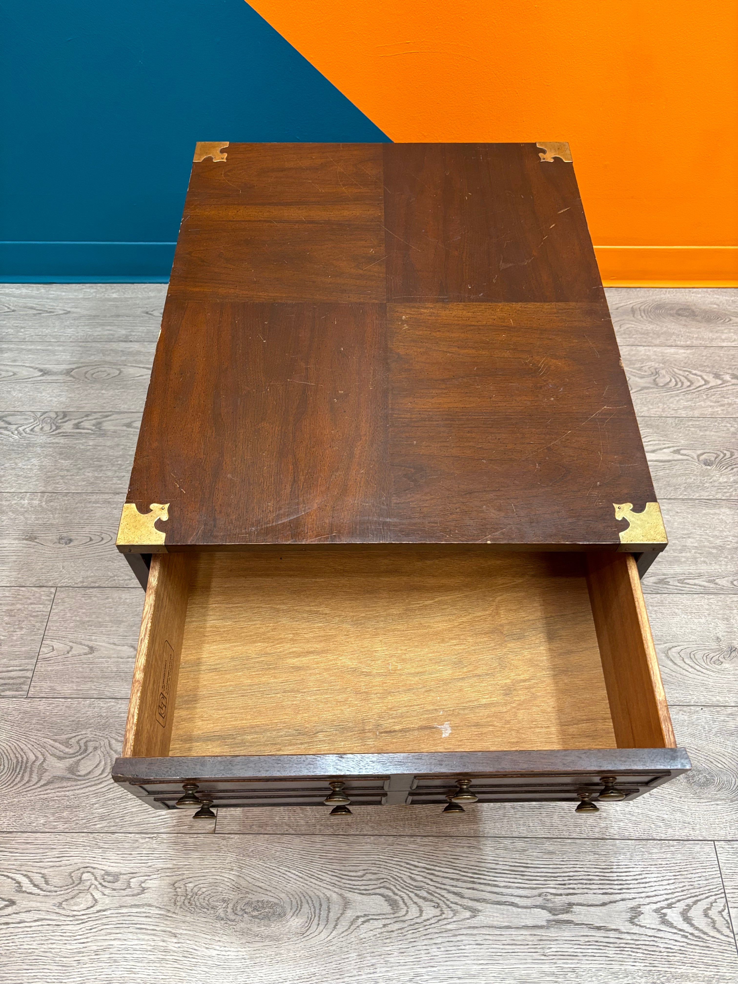 Wood Side Table with Gold Metal Details