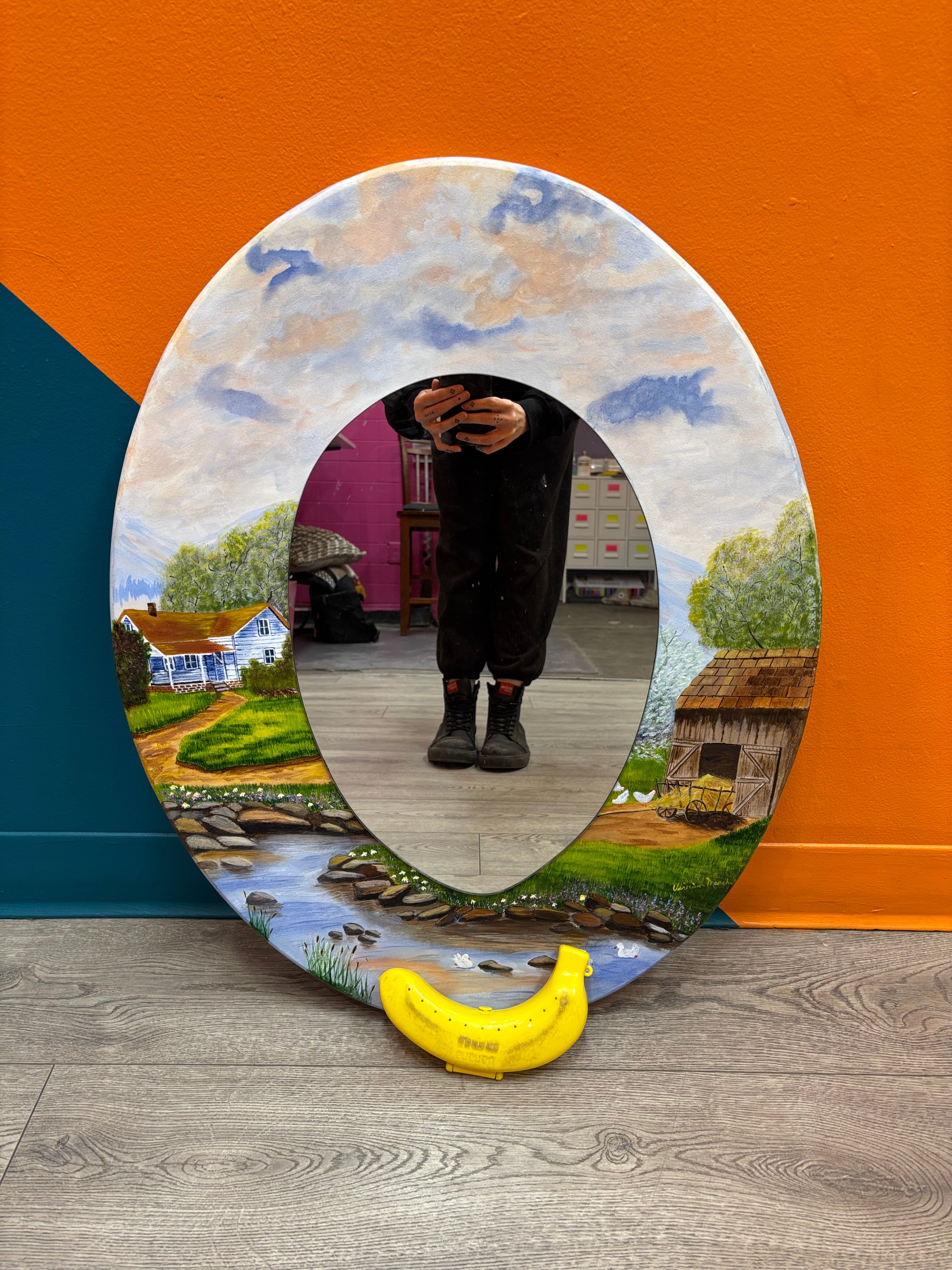 Mirror with Farm Painting Frame