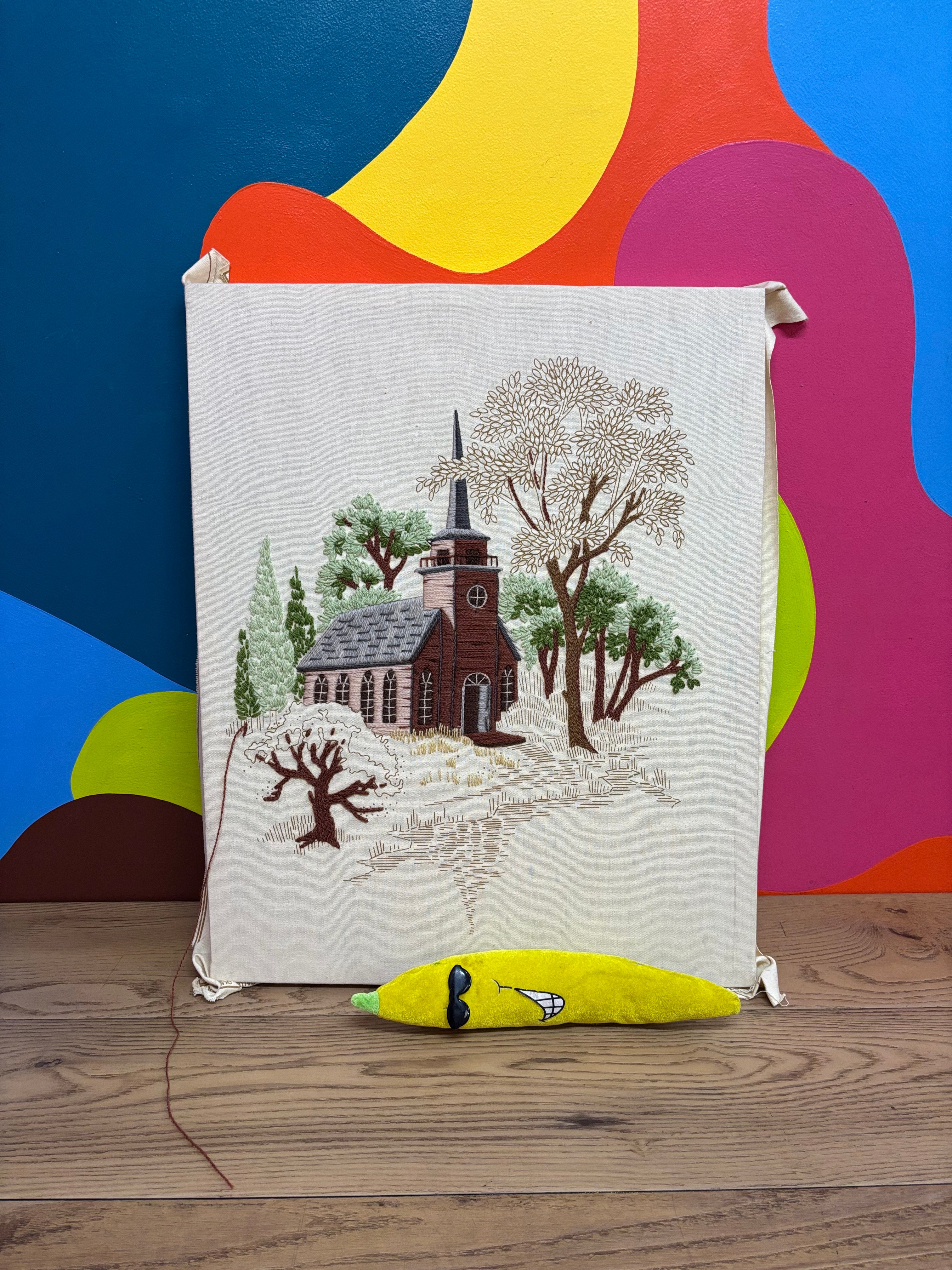 Little Church by the Lake Unfinished Embroidery