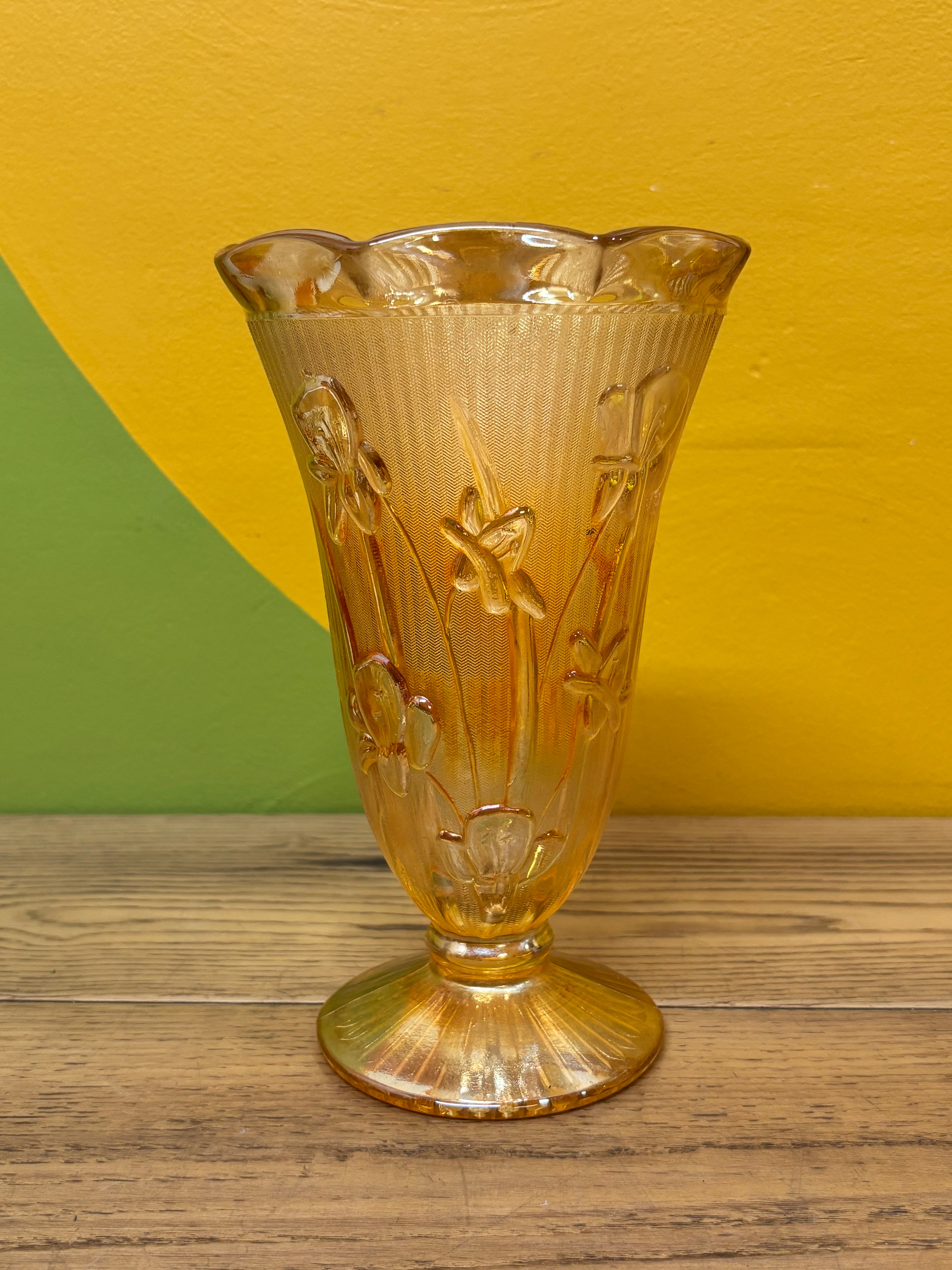 Marigold Carnival Glass Vase