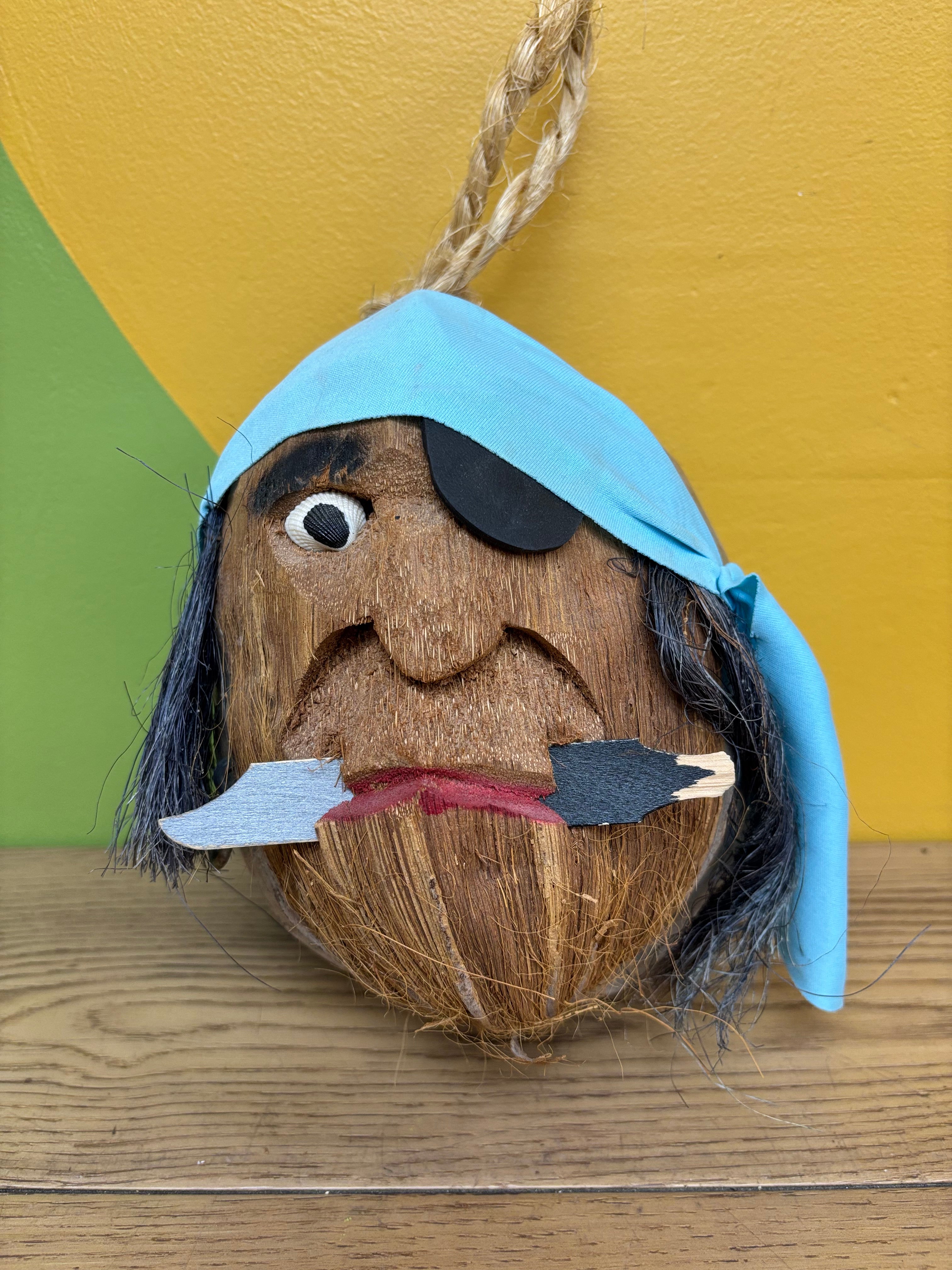 Carved Coconut Pirate Head