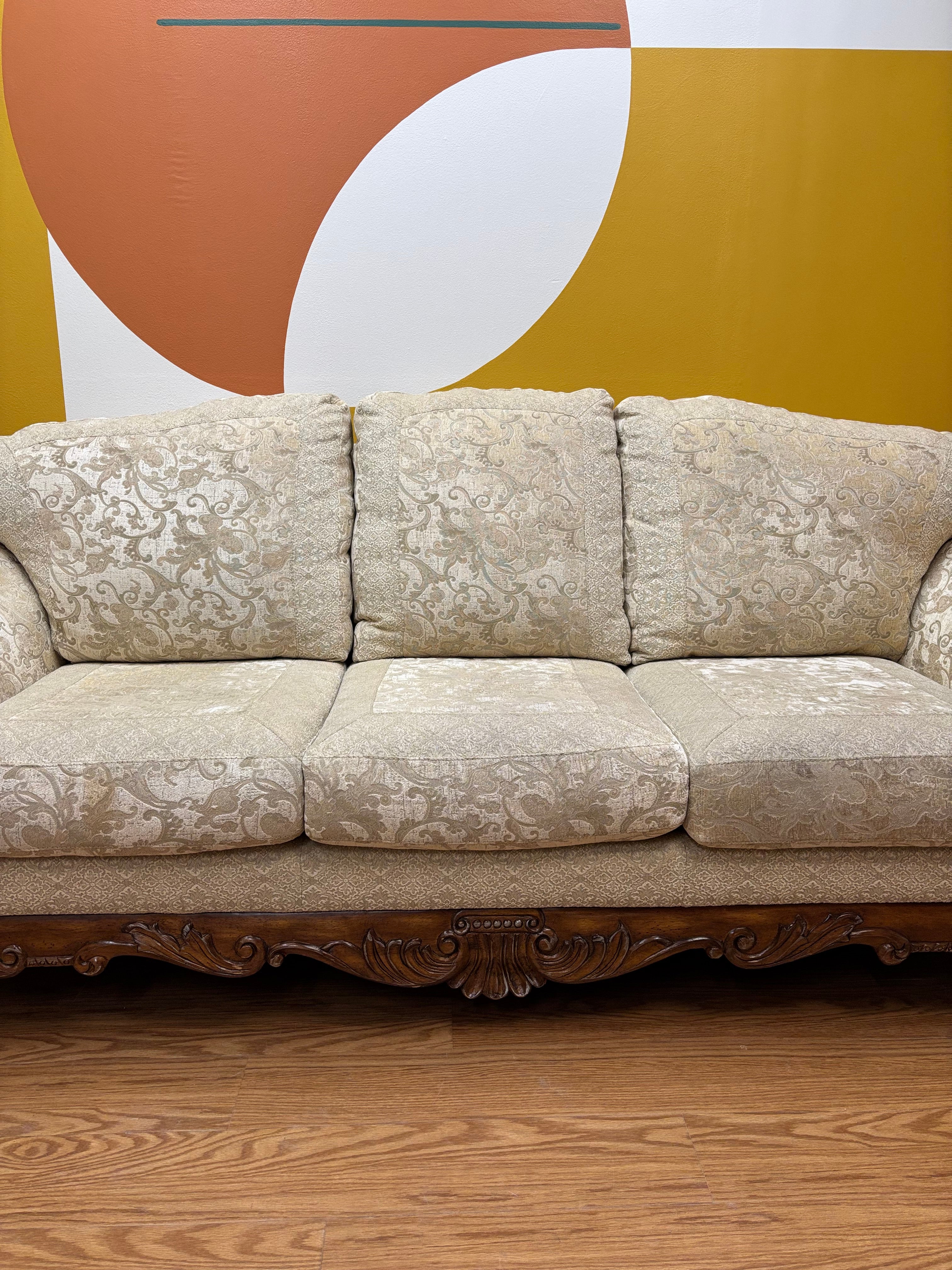 Fabric & Wood Carved Sofa