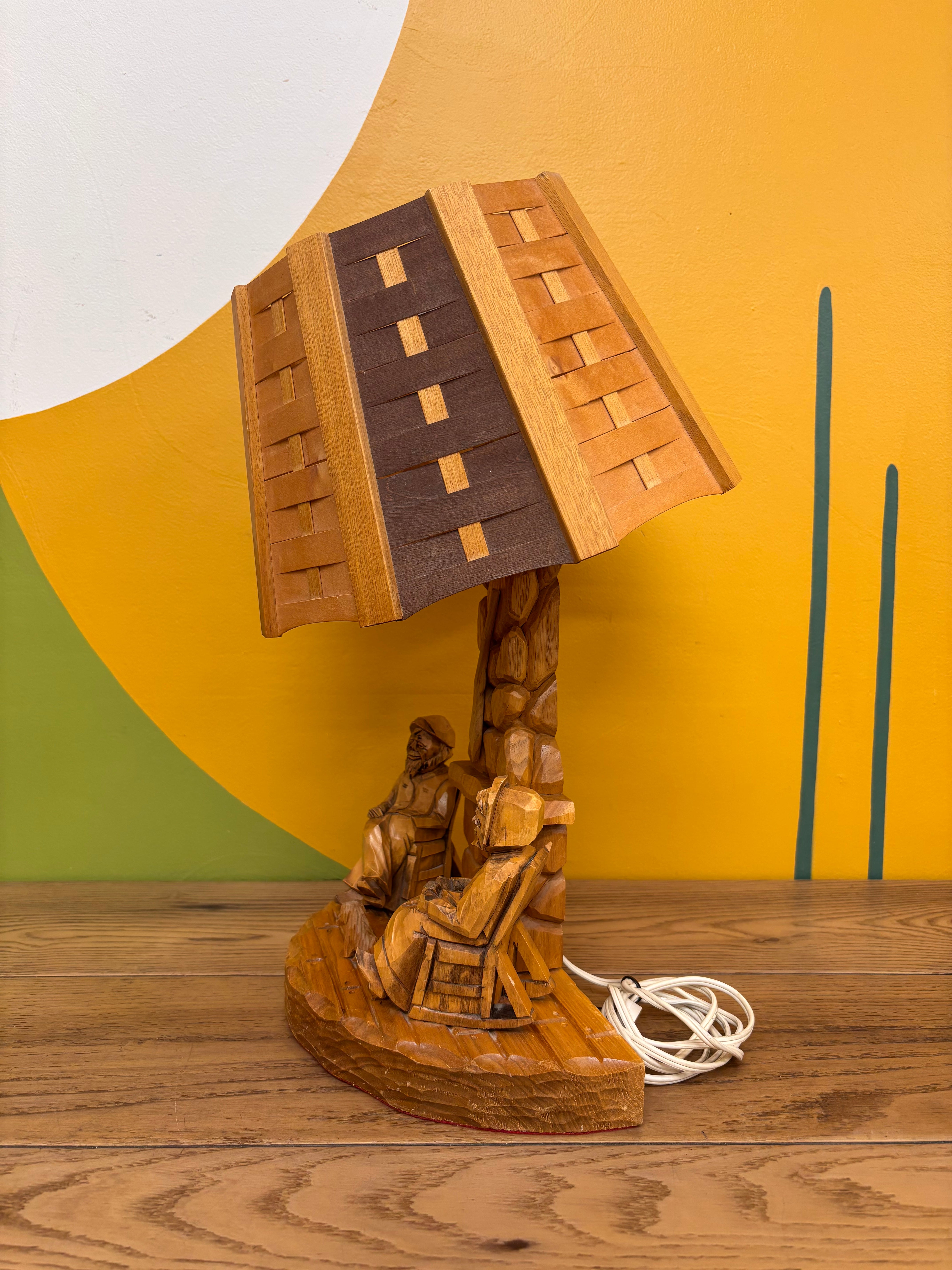 Carved Wood Lamp