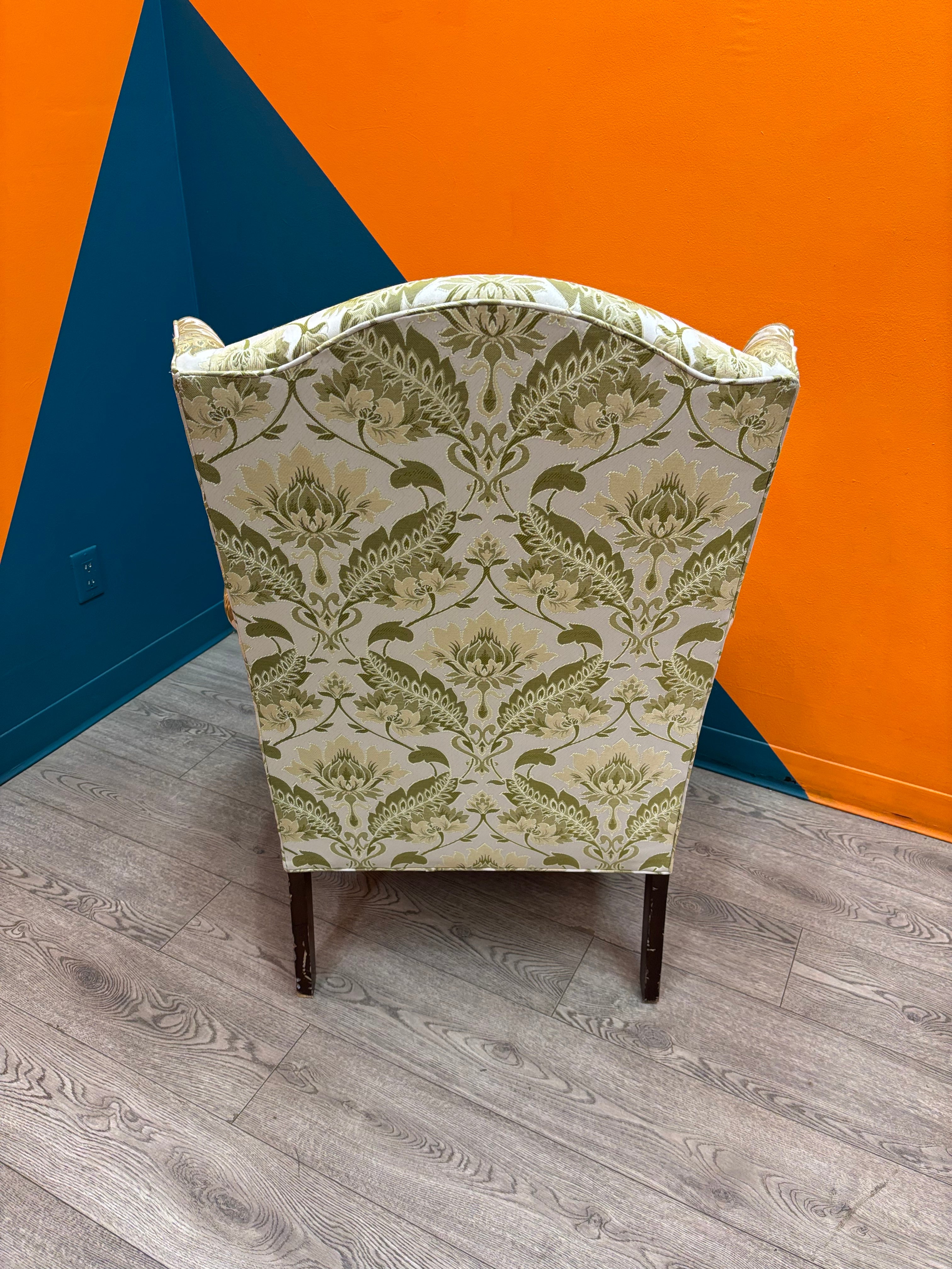 Green Floral Wingback Chair