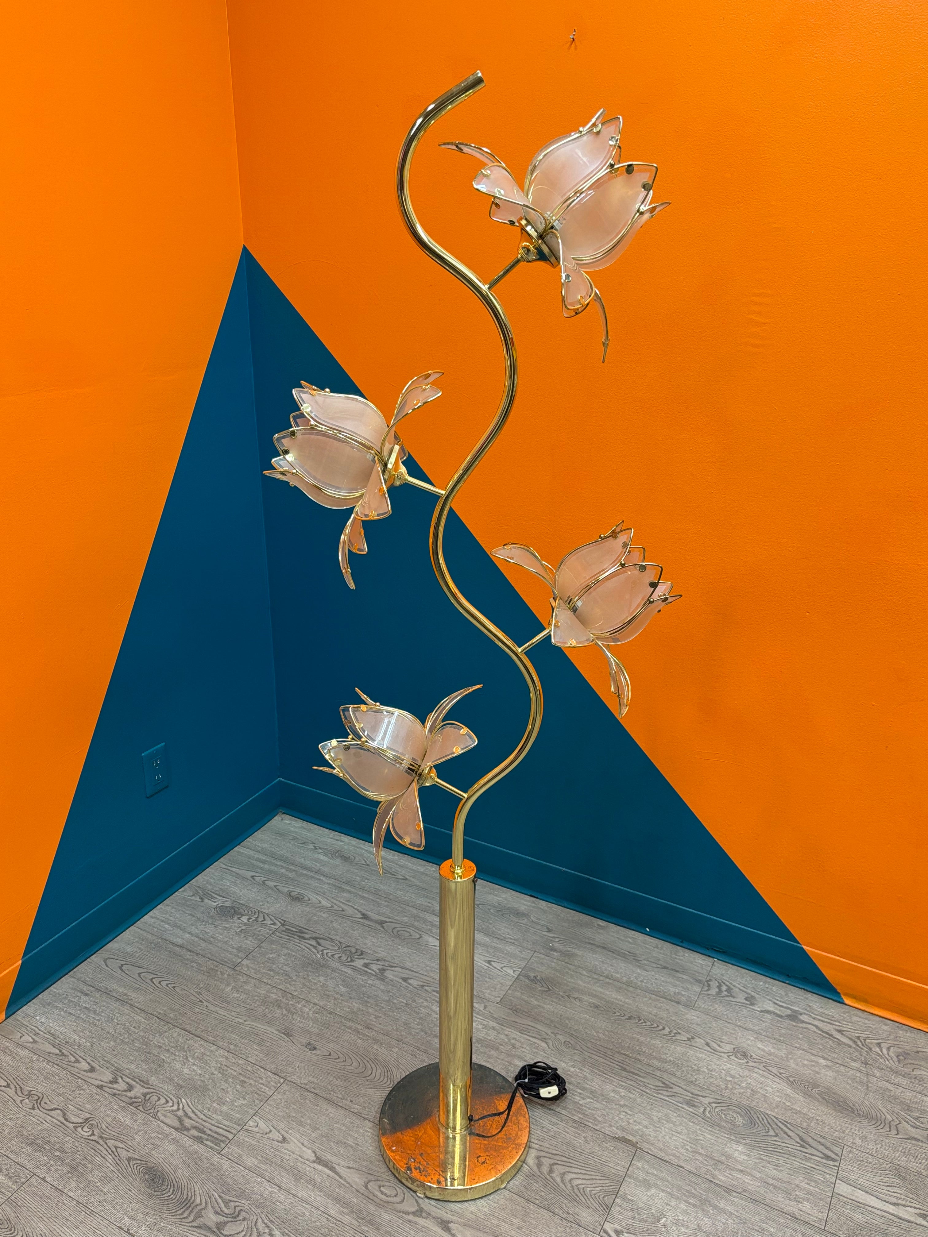 Pink & Gold Floor Lotus Lamp