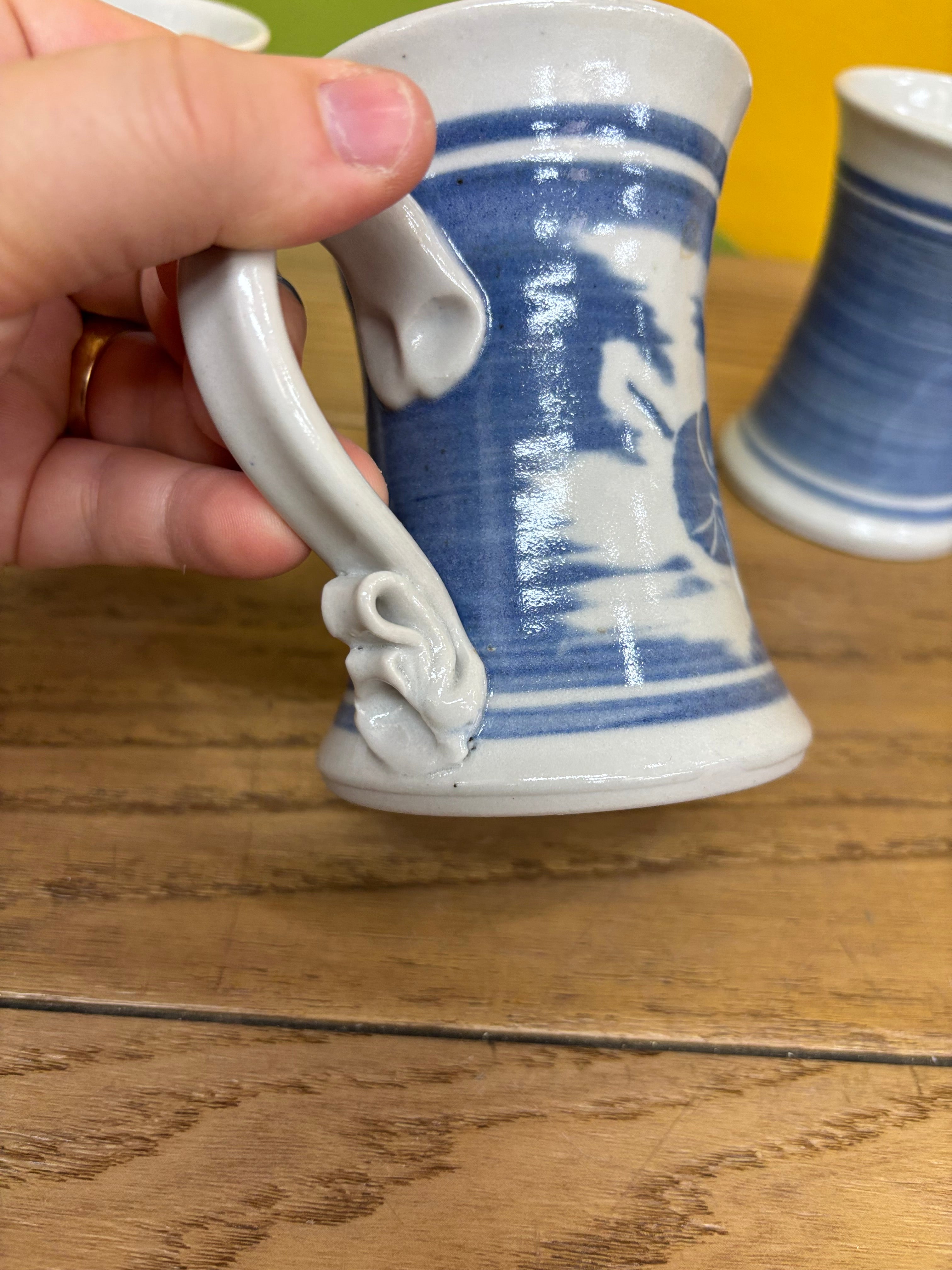 (4) Blue & White Mugs