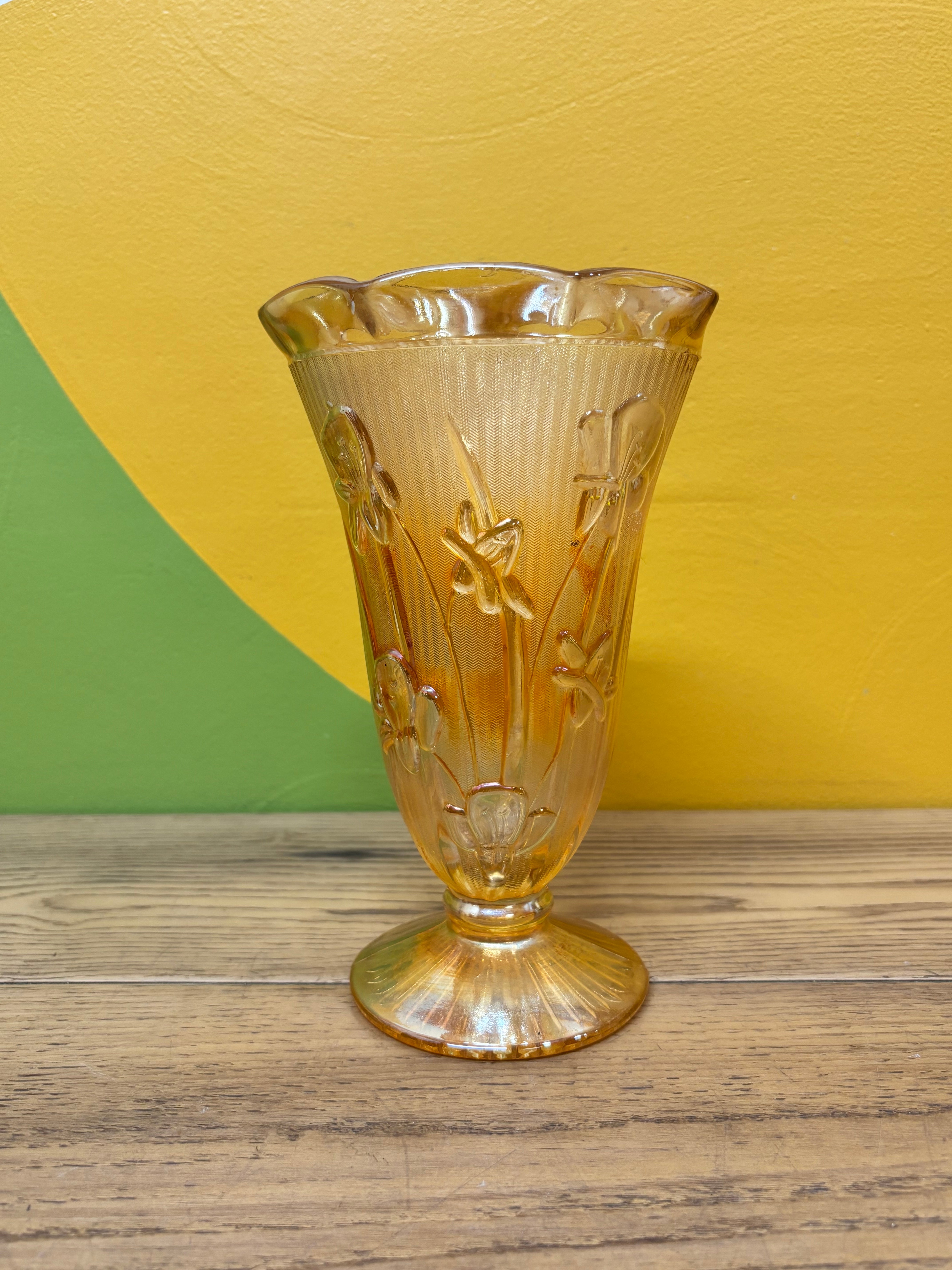 Marigold Carnival Glass Vase