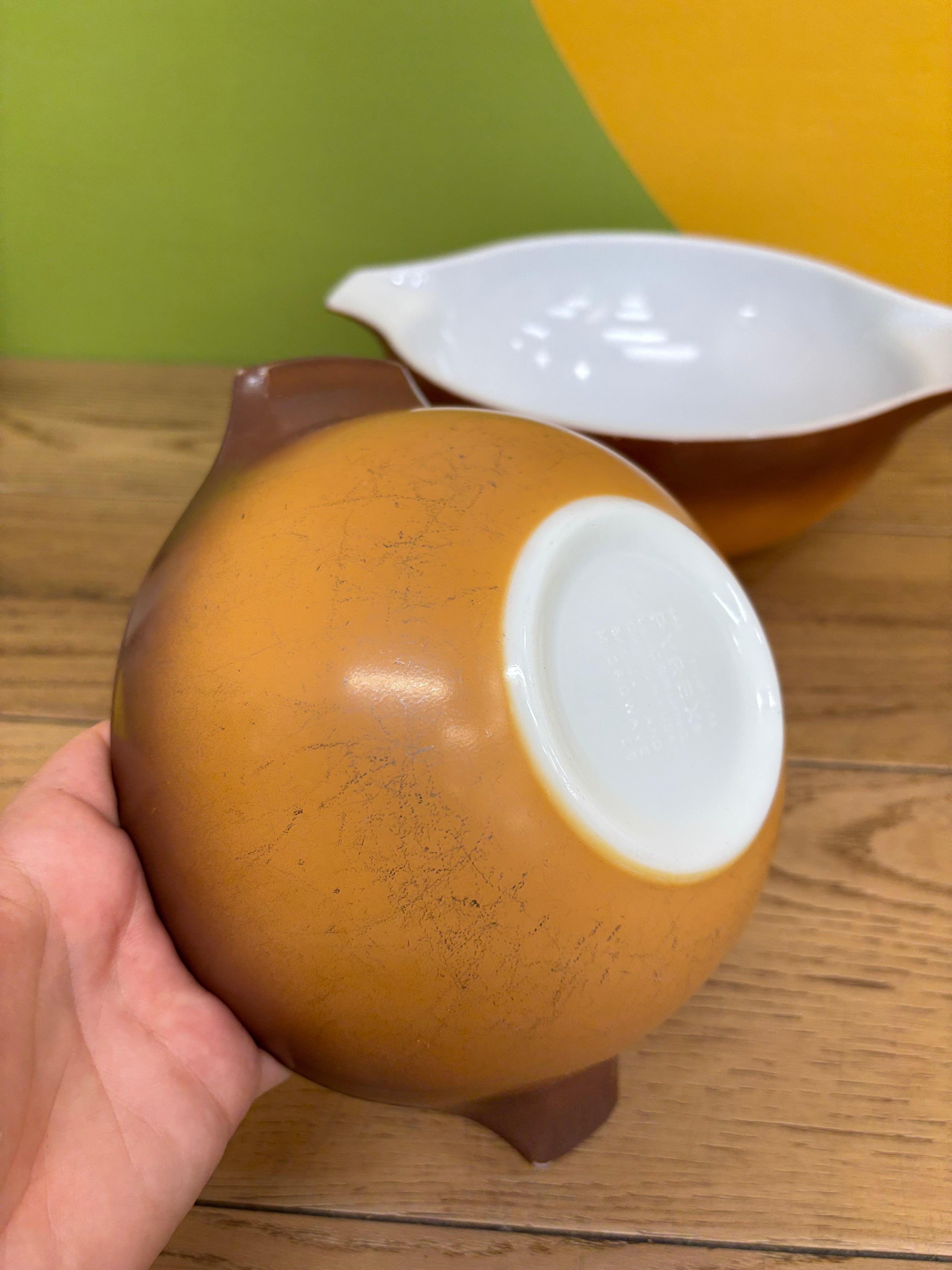 (2) Pyrex Old Orchard Brown Mixing Bowls