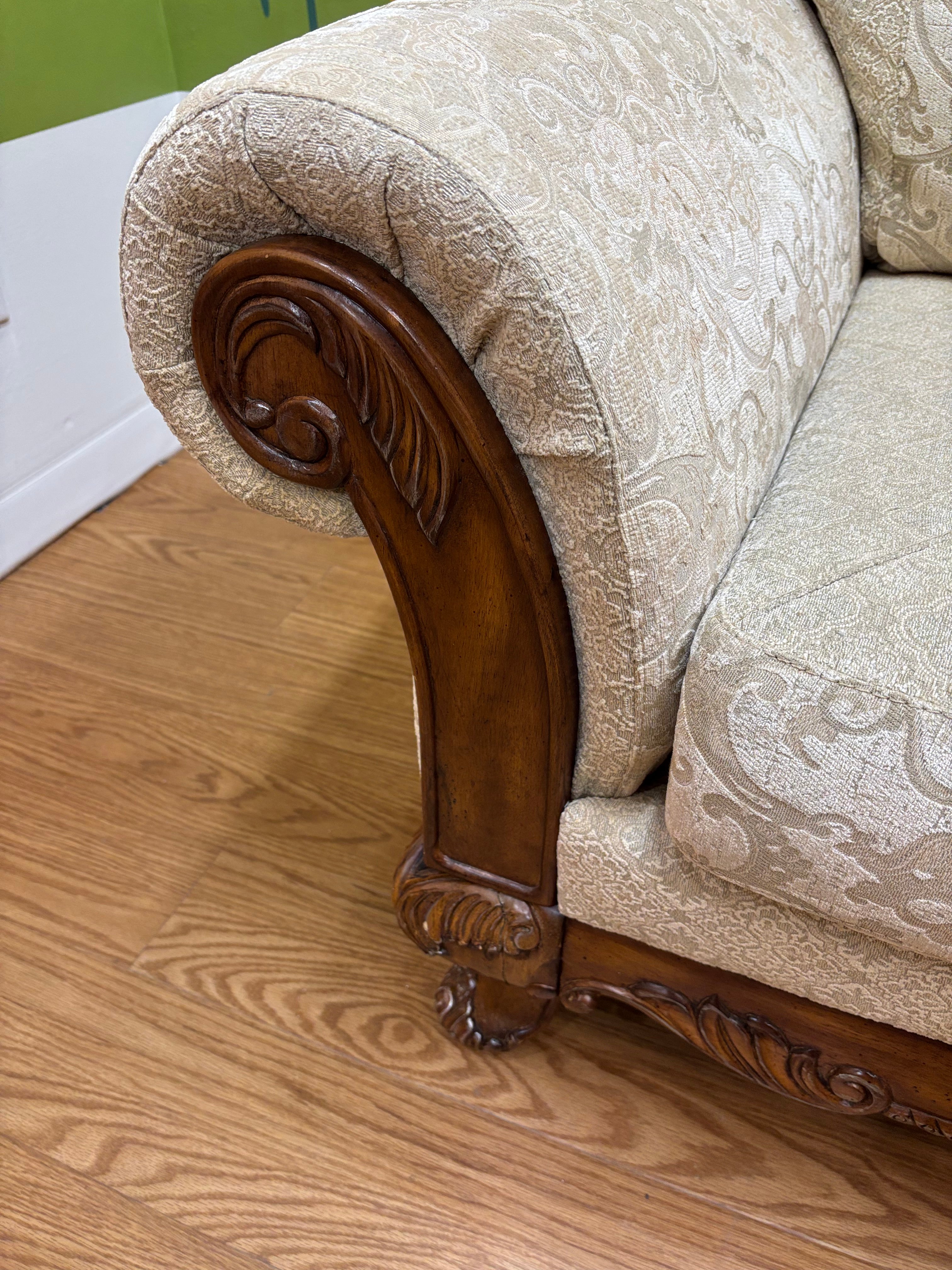 Fabric & Wood Carved Sofa