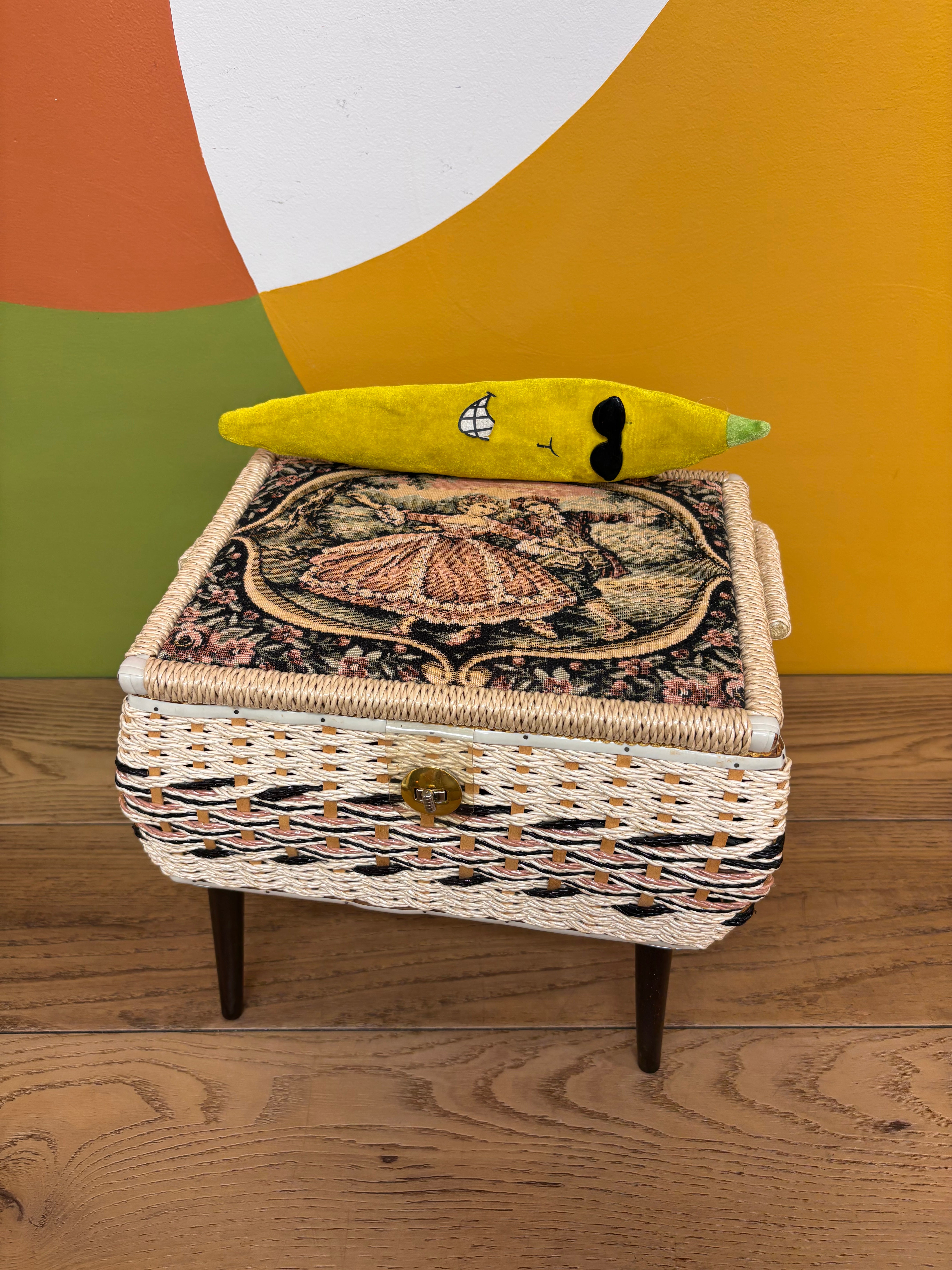 Wicker Fabric Tapestry Sewing Basket