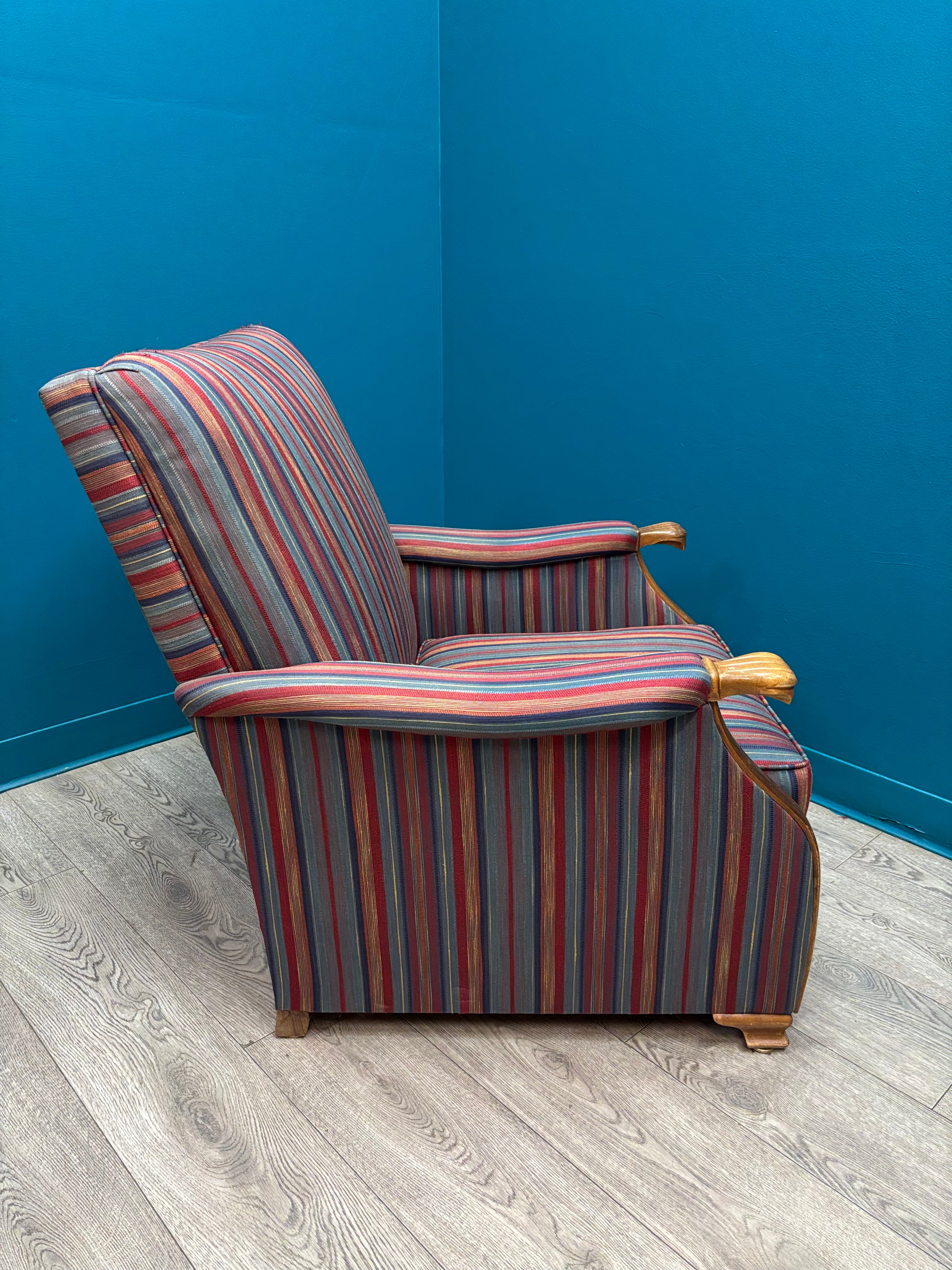 Striped Armchair with Ottoman