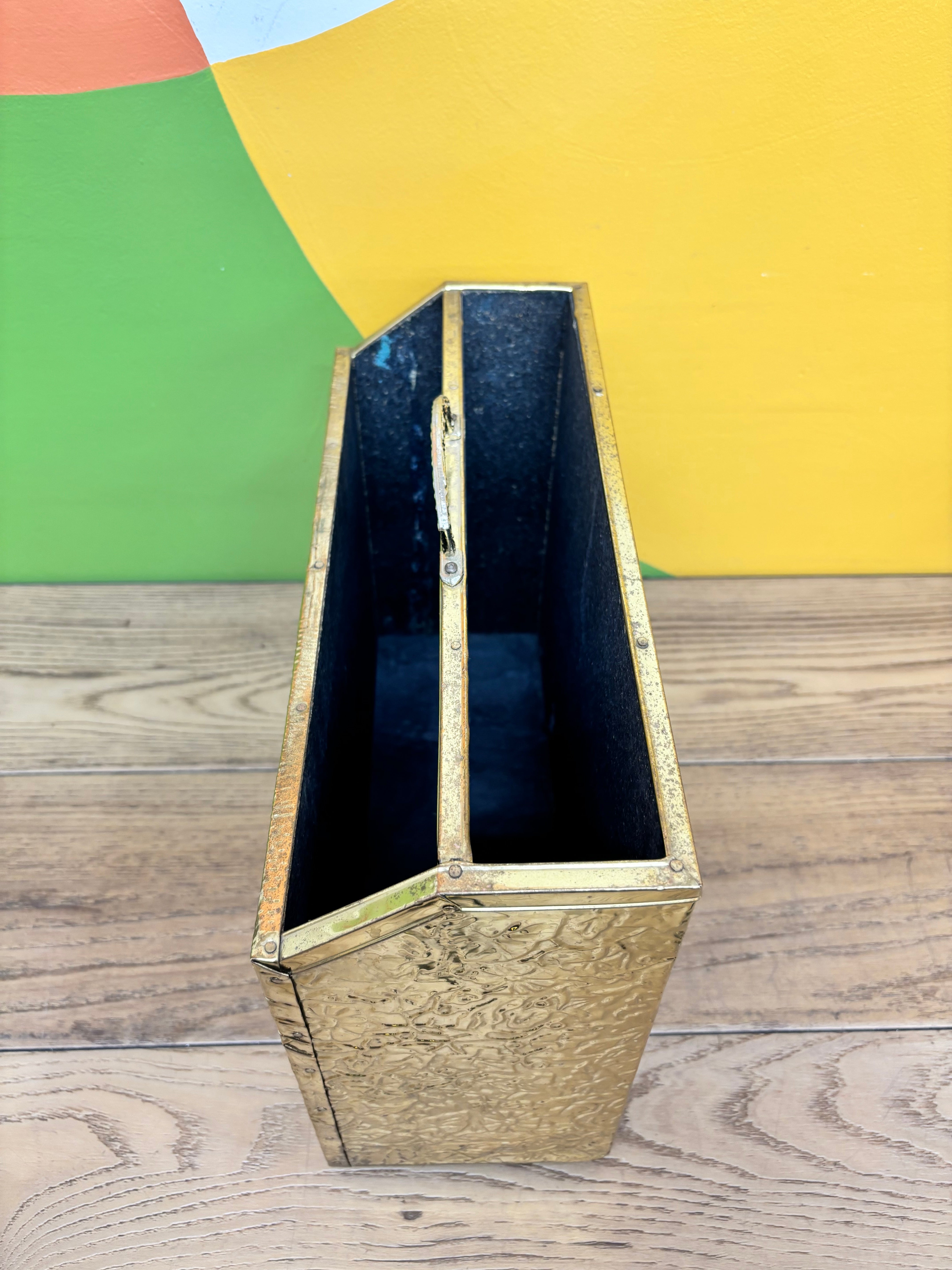 Embossed Hammered Brass Magazine Rack