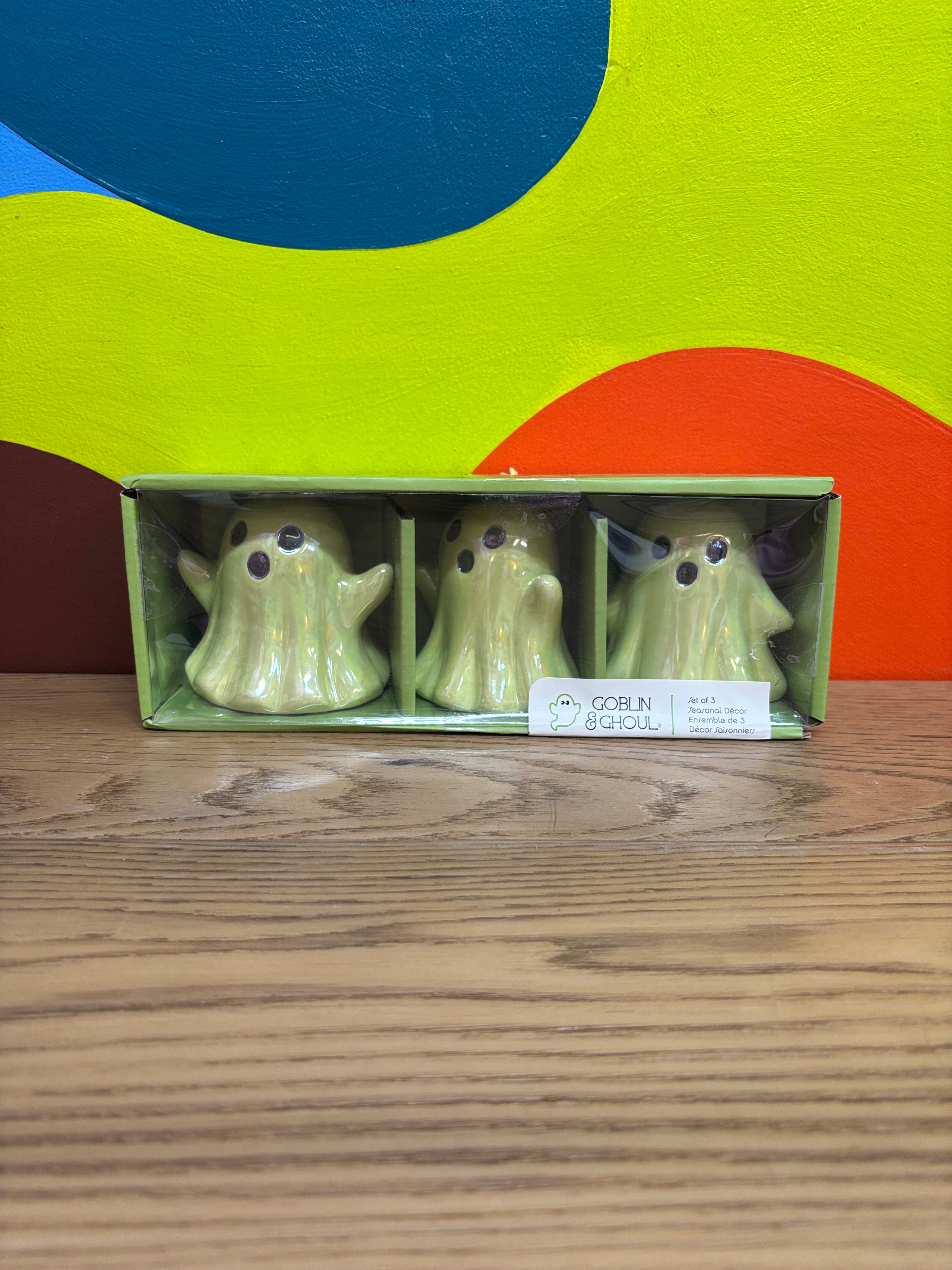 (3) Iridescent Green Ghost Decor