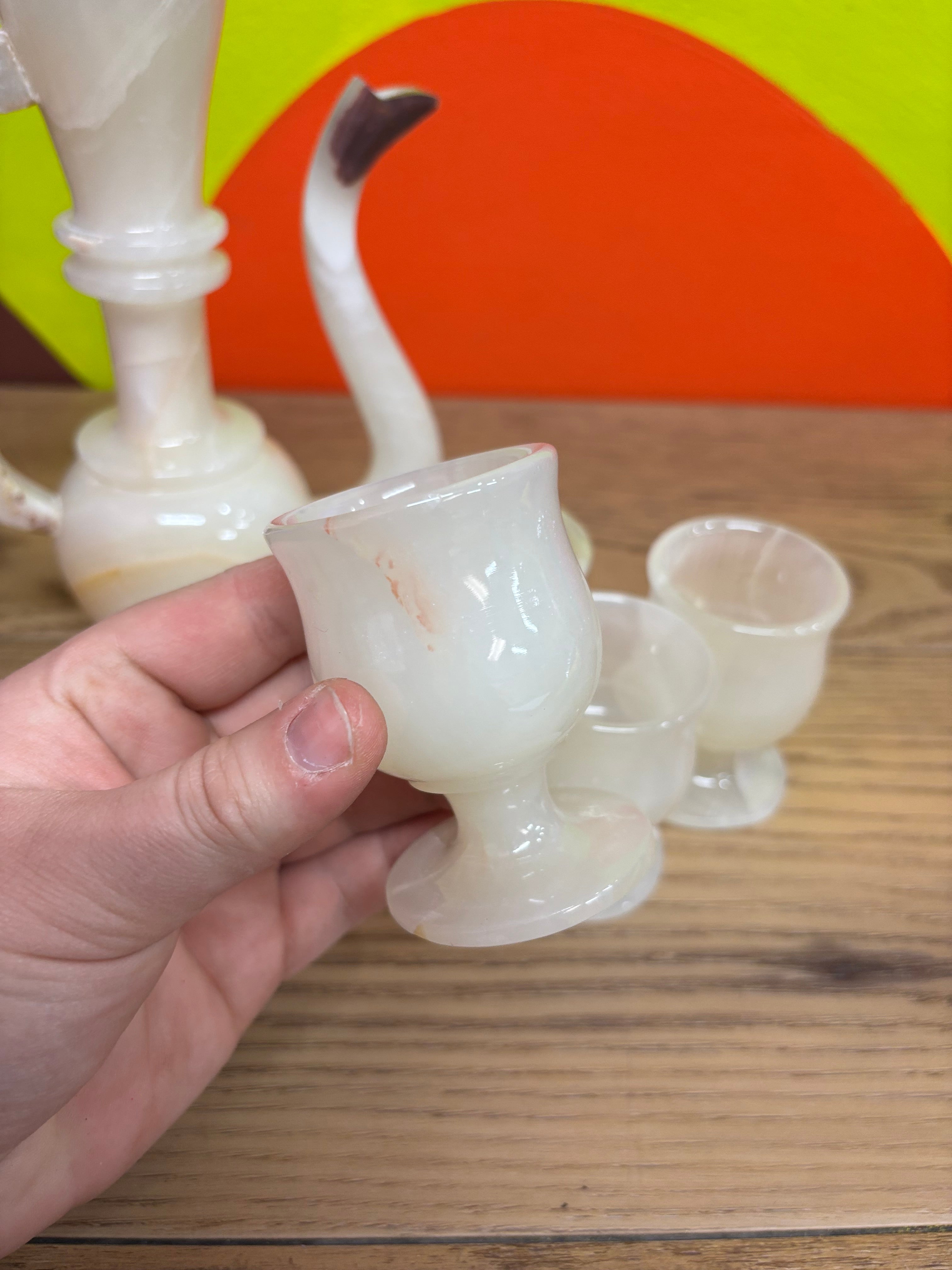 Carved Onyx Pitcher and Goblets Set