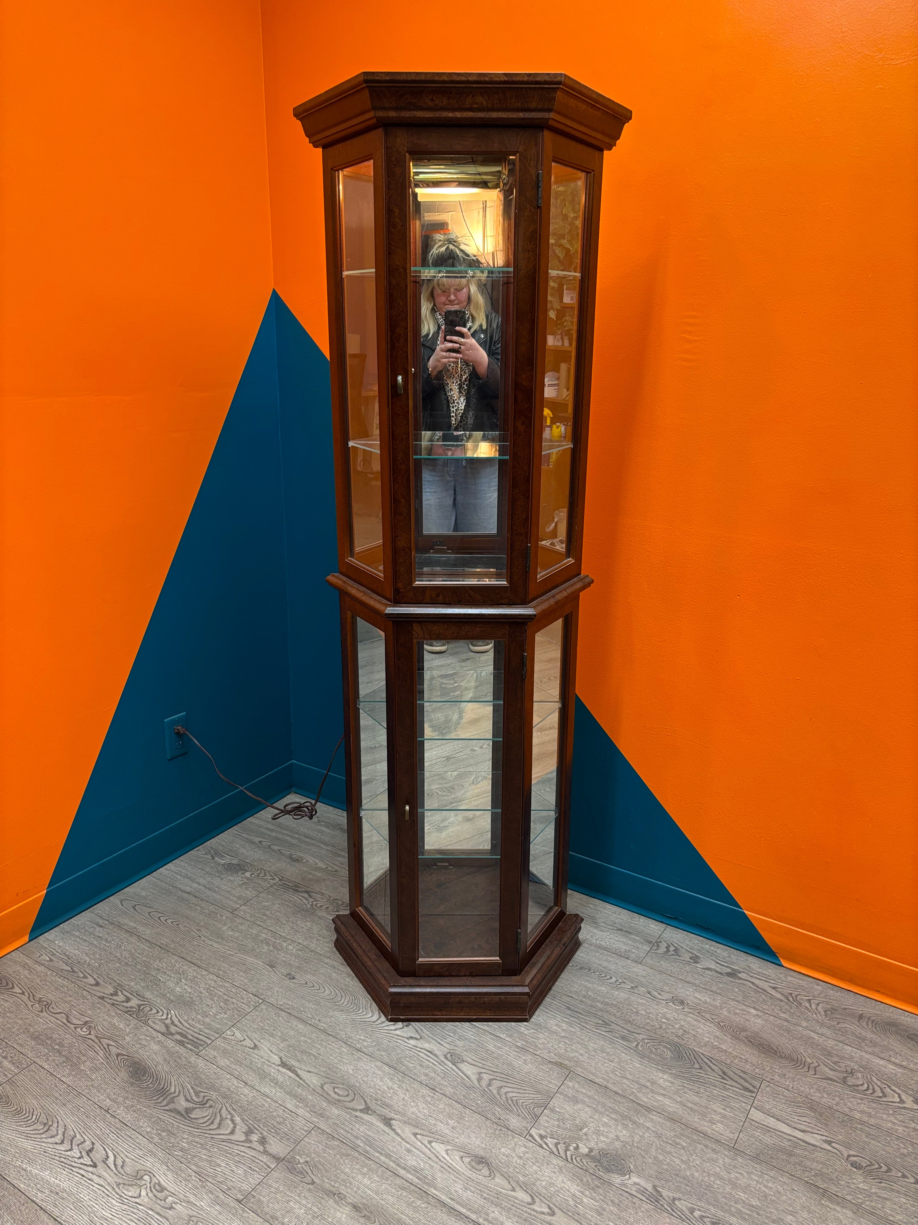 Light Up Wood and Glass Display Cabinet