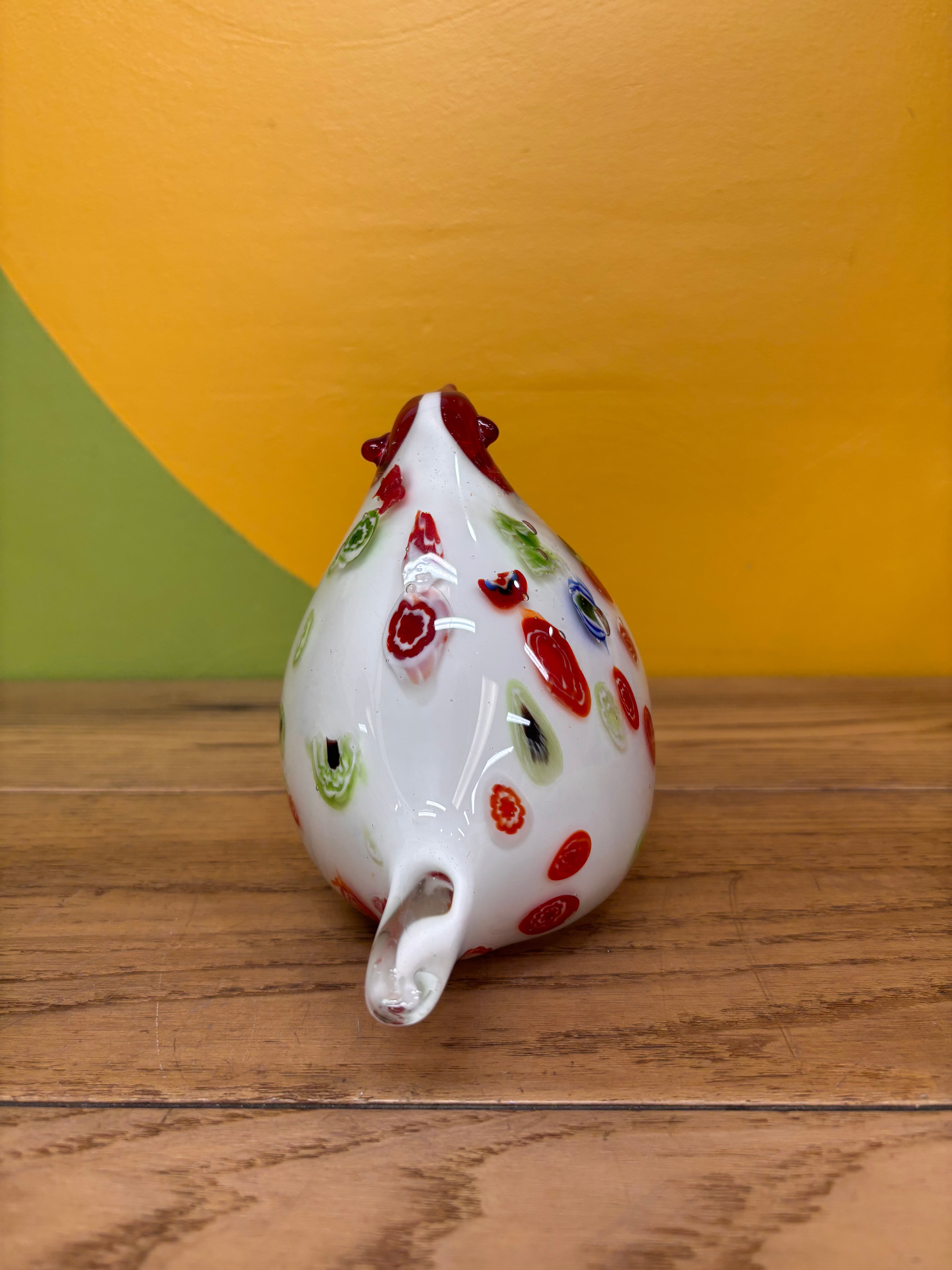 Glass Spotted Rooster Figurine