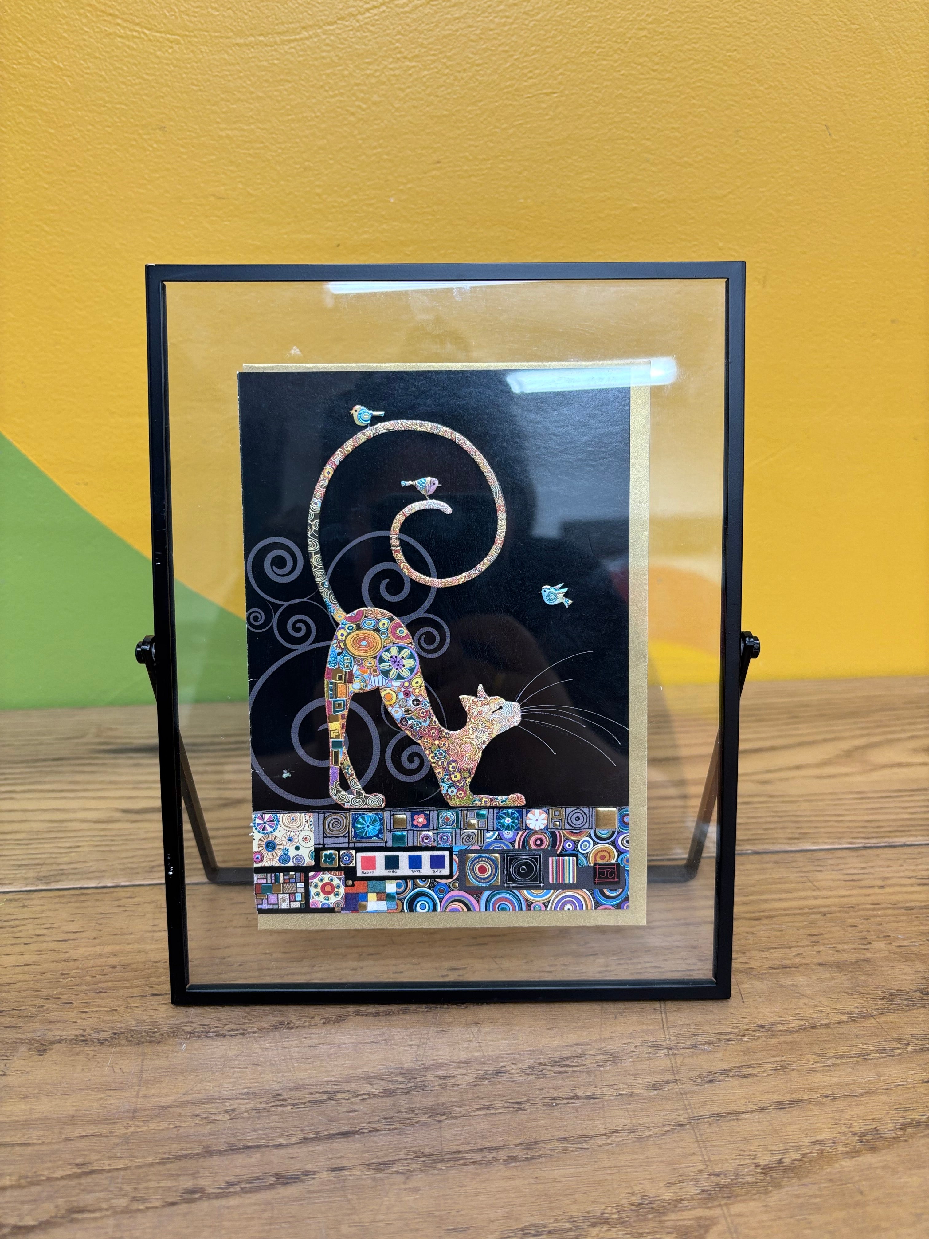 Cat with Bird Framed Card