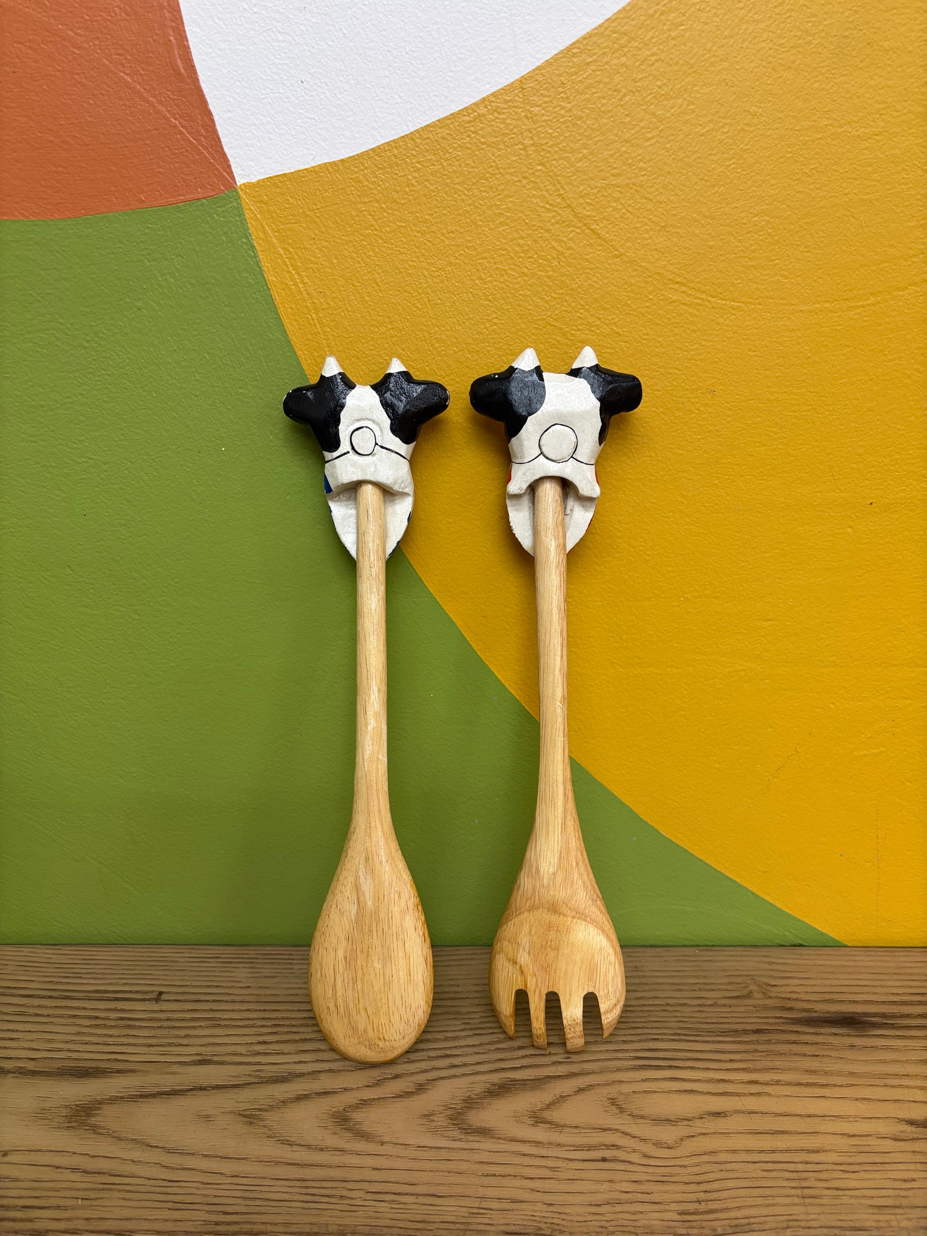 Wood Cow Salad Utensils