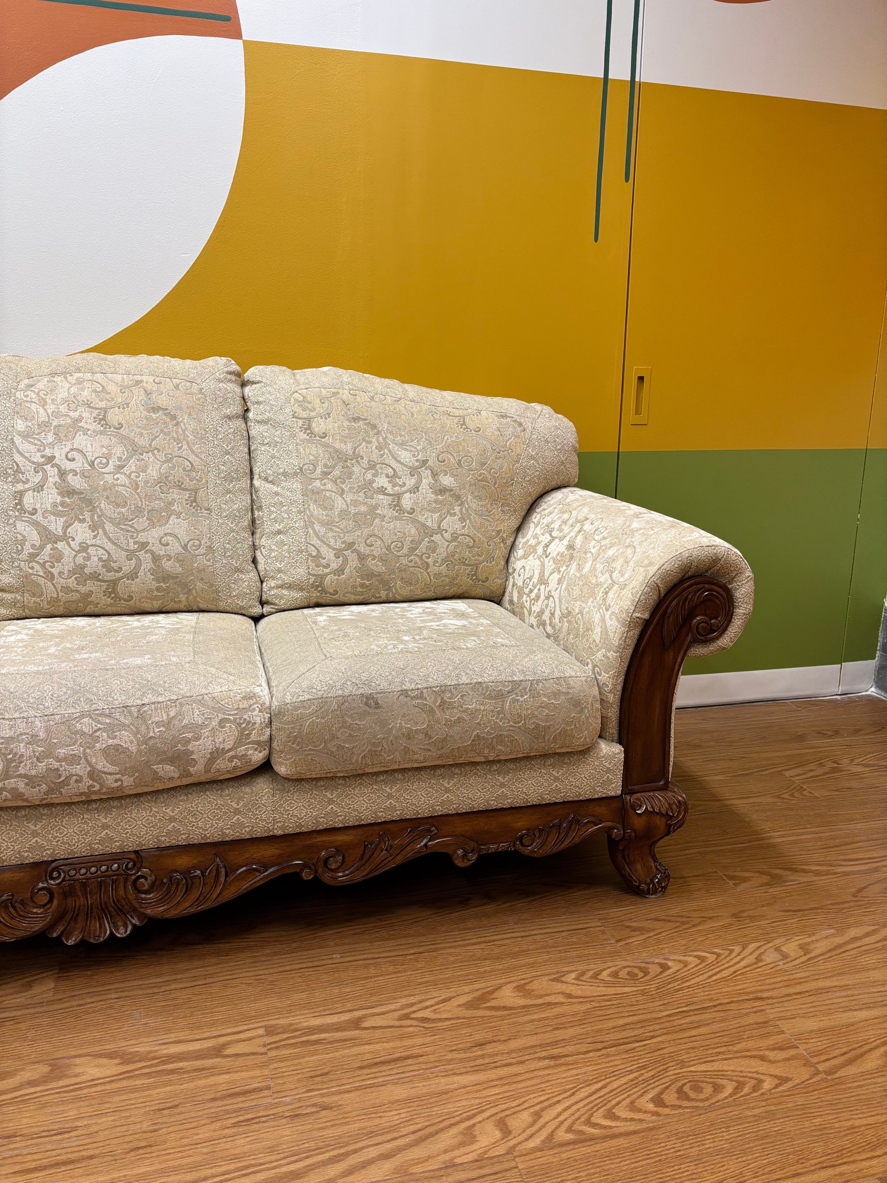 Fabric & Wood Carved Sofa