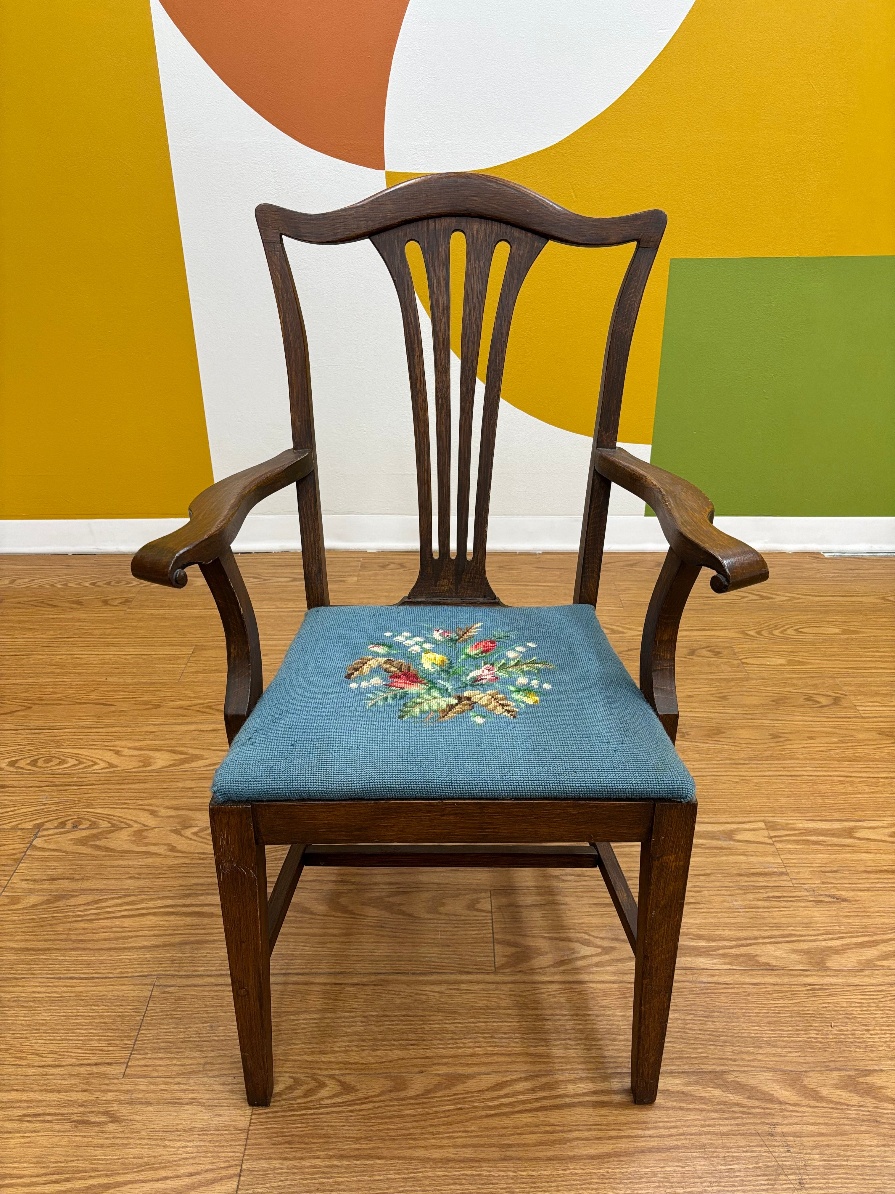 Wood Accent Chair with Needlepoint Cushion