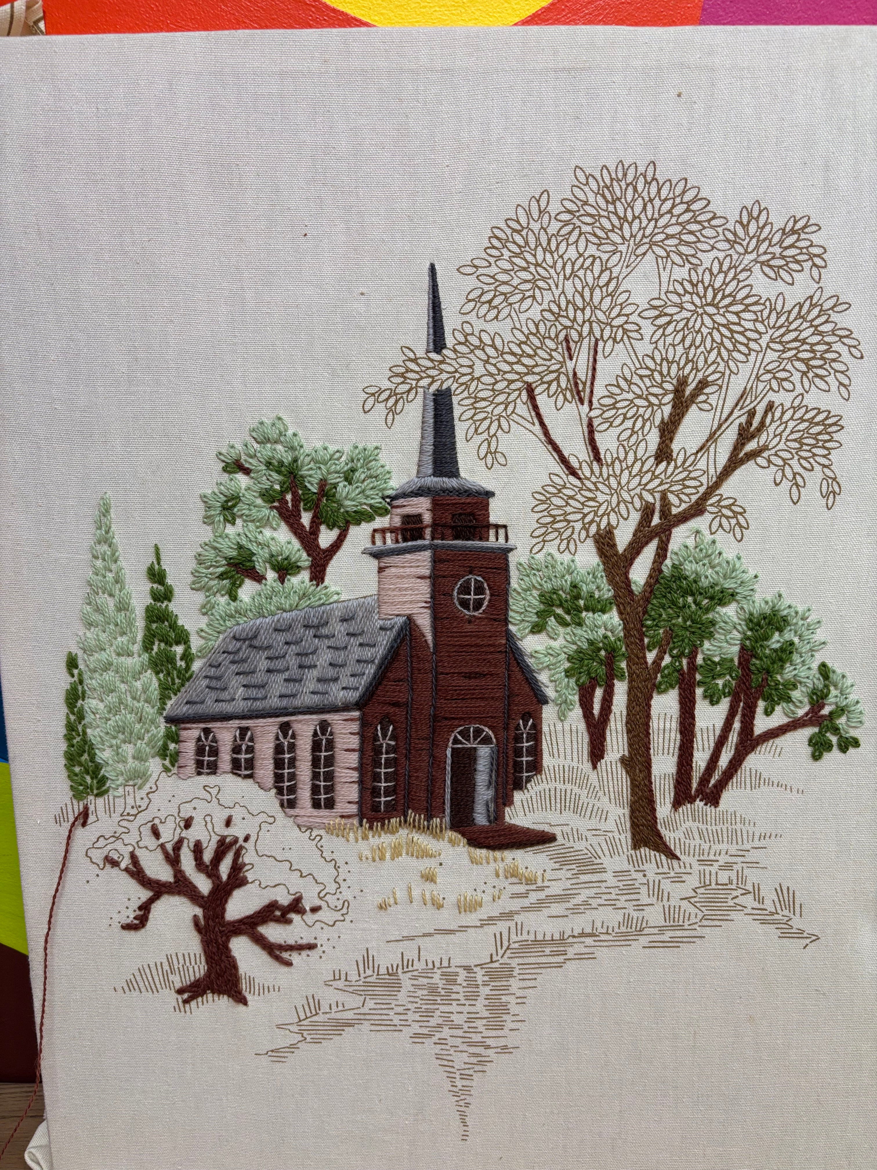 Little Church by the Lake Unfinished Embroidery