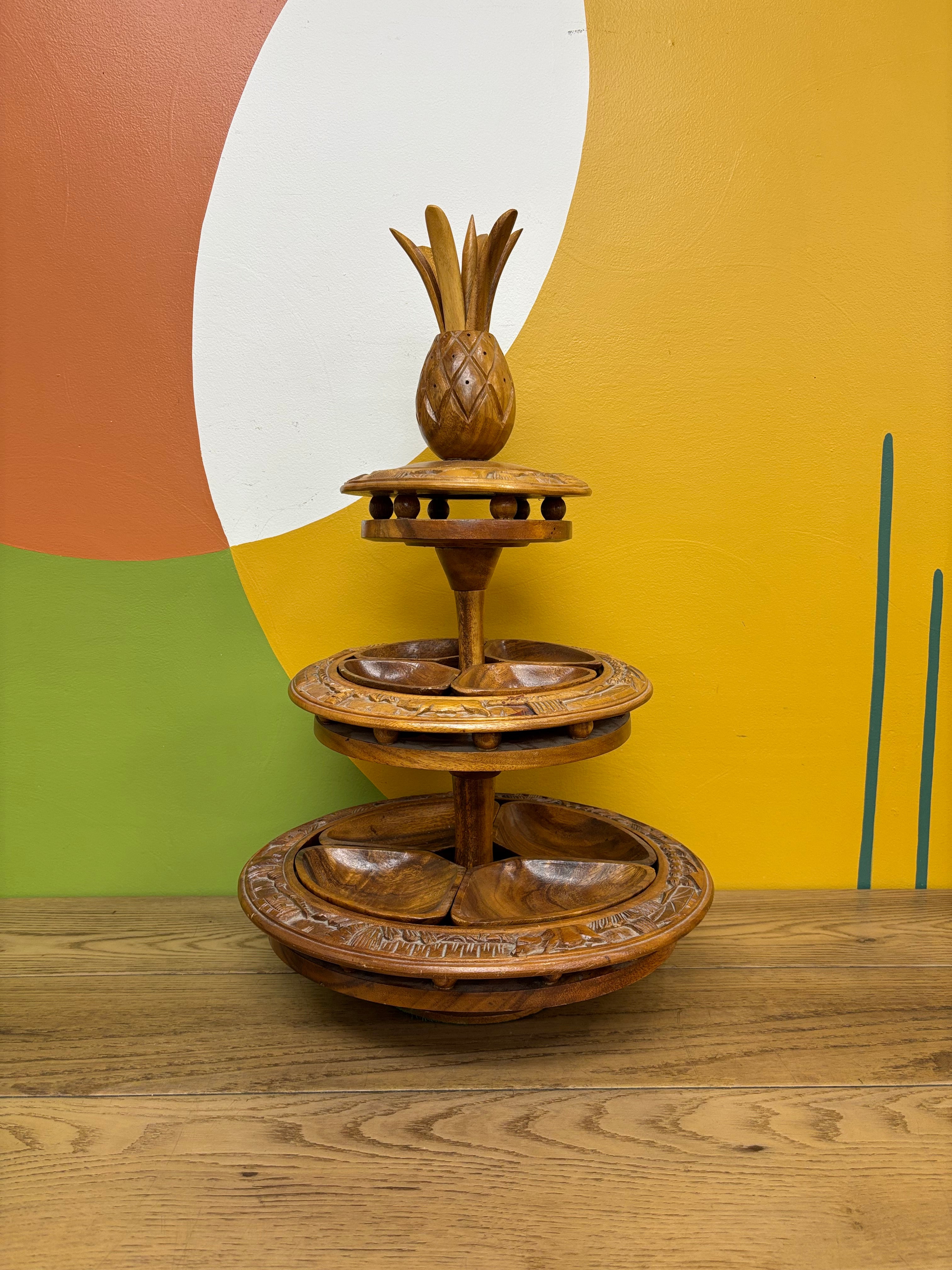 Three Tier Wood Serving Tower