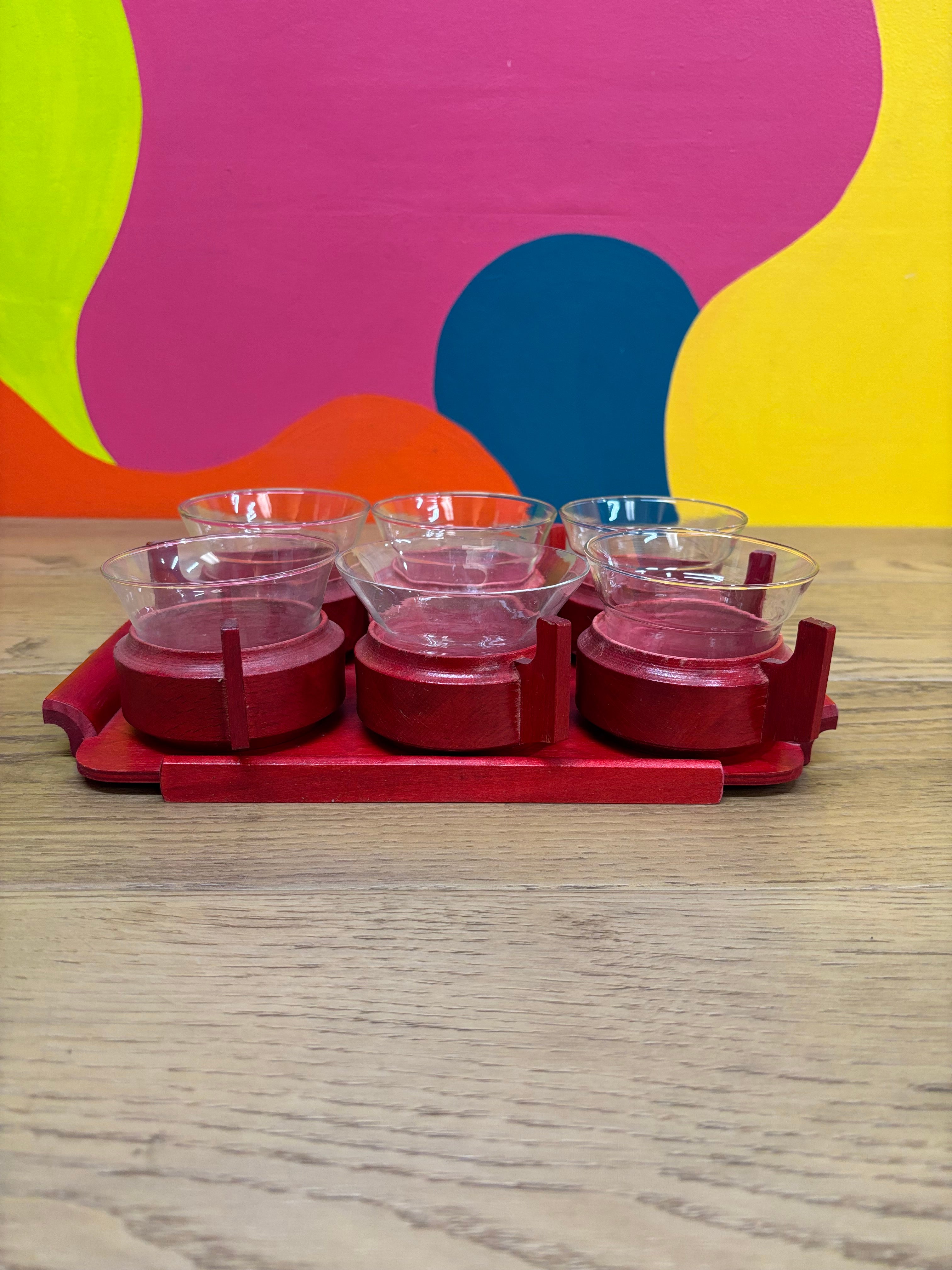 Red Wooden Set of 6 Glasses