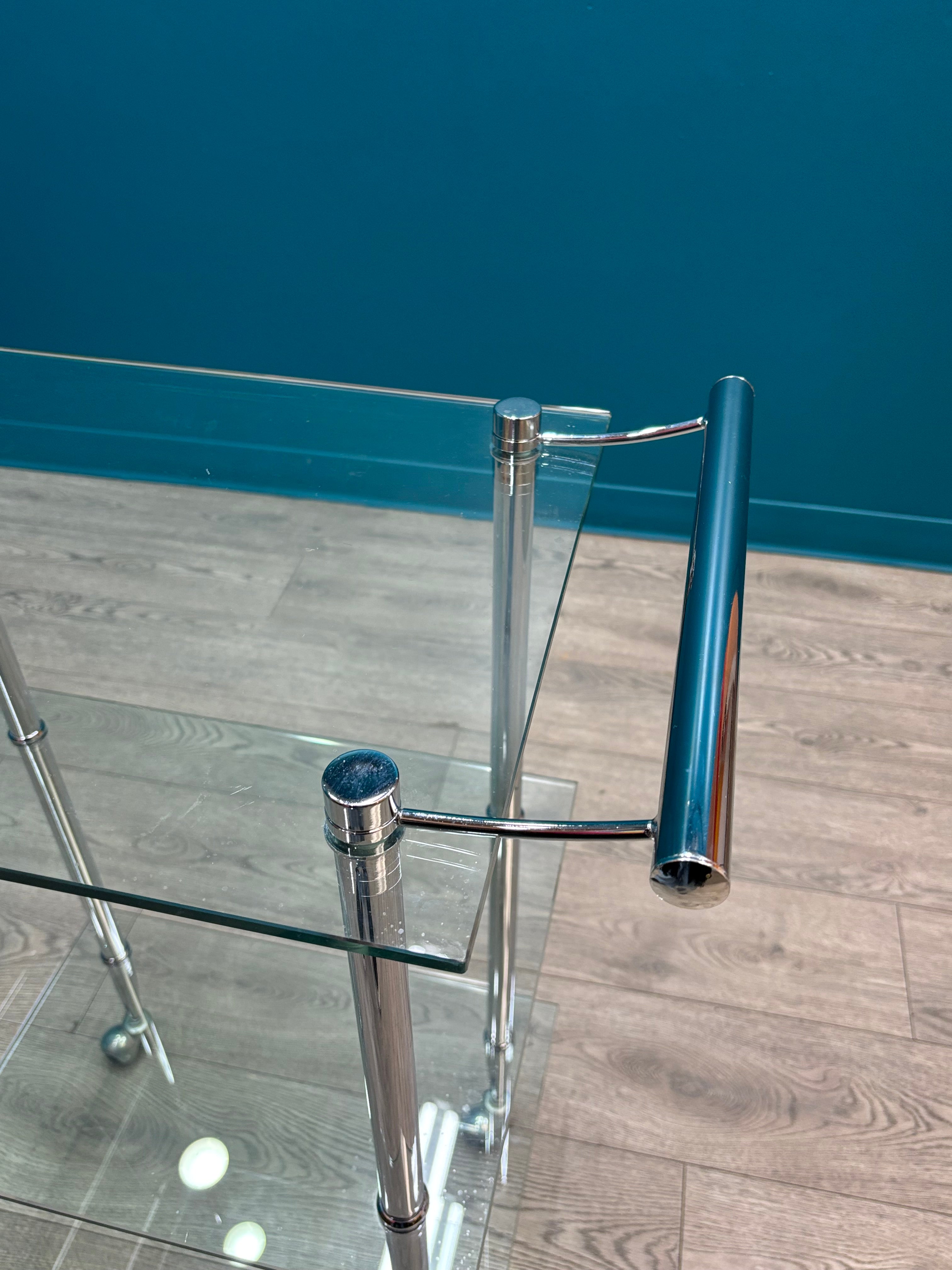 3 Tier Chrome & Glass Bar Cart on Wheels